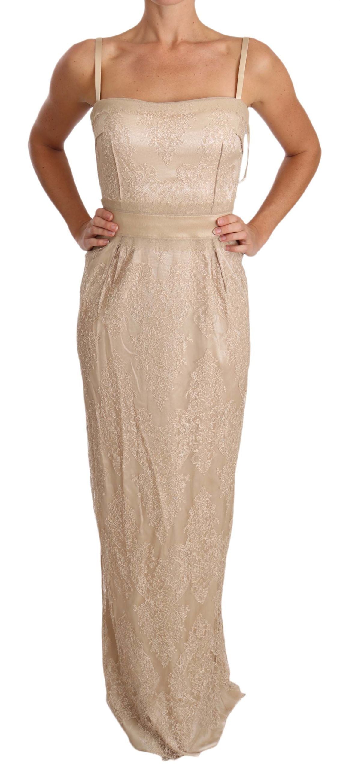 Dolce &amp; Gabbana Elegantes beiges bodenlanges Etuikleid