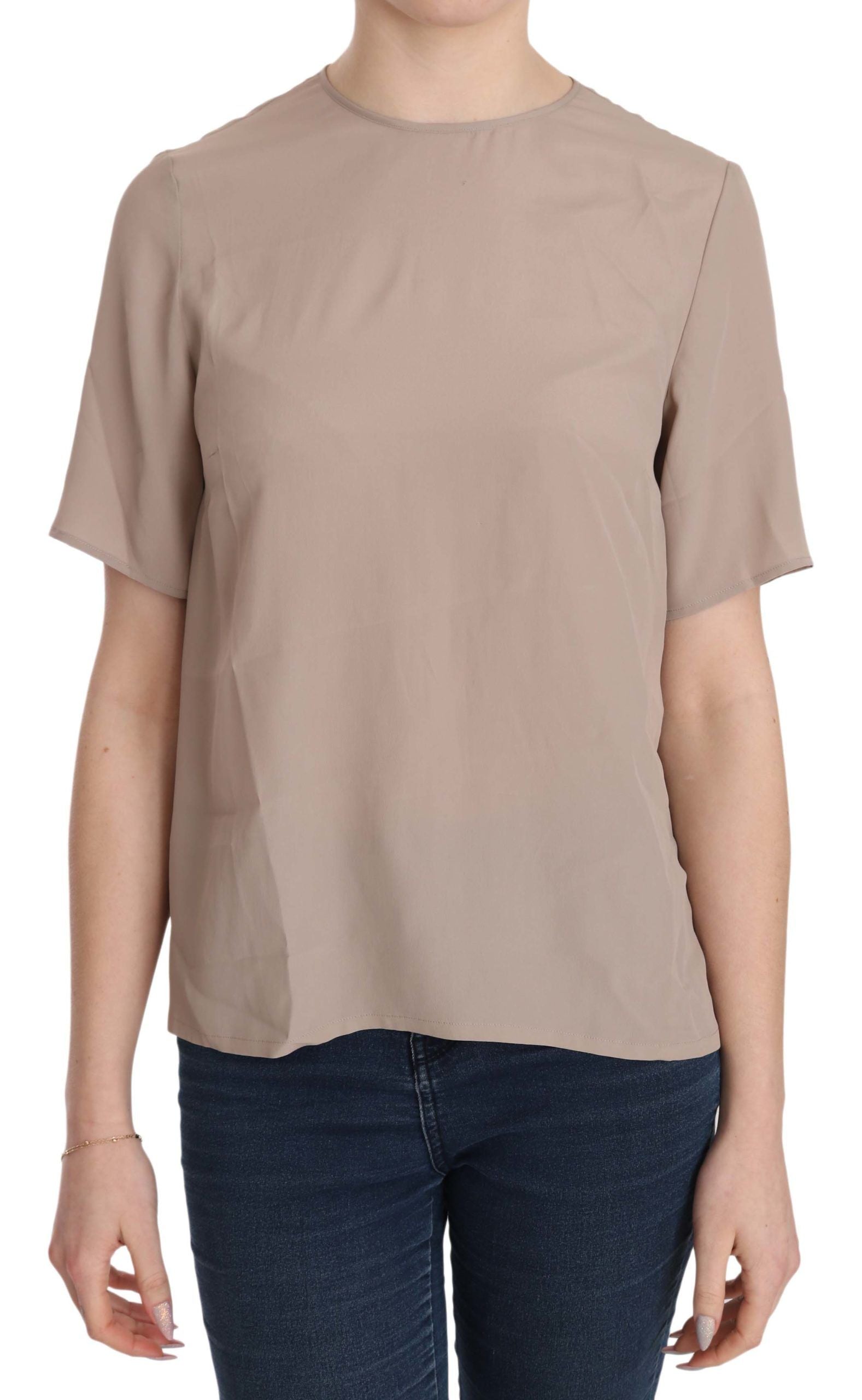 Dolce &amp; Gabbana Elegante beige Bluse mit Rundhalsausschnitt aus Seidenmischung
