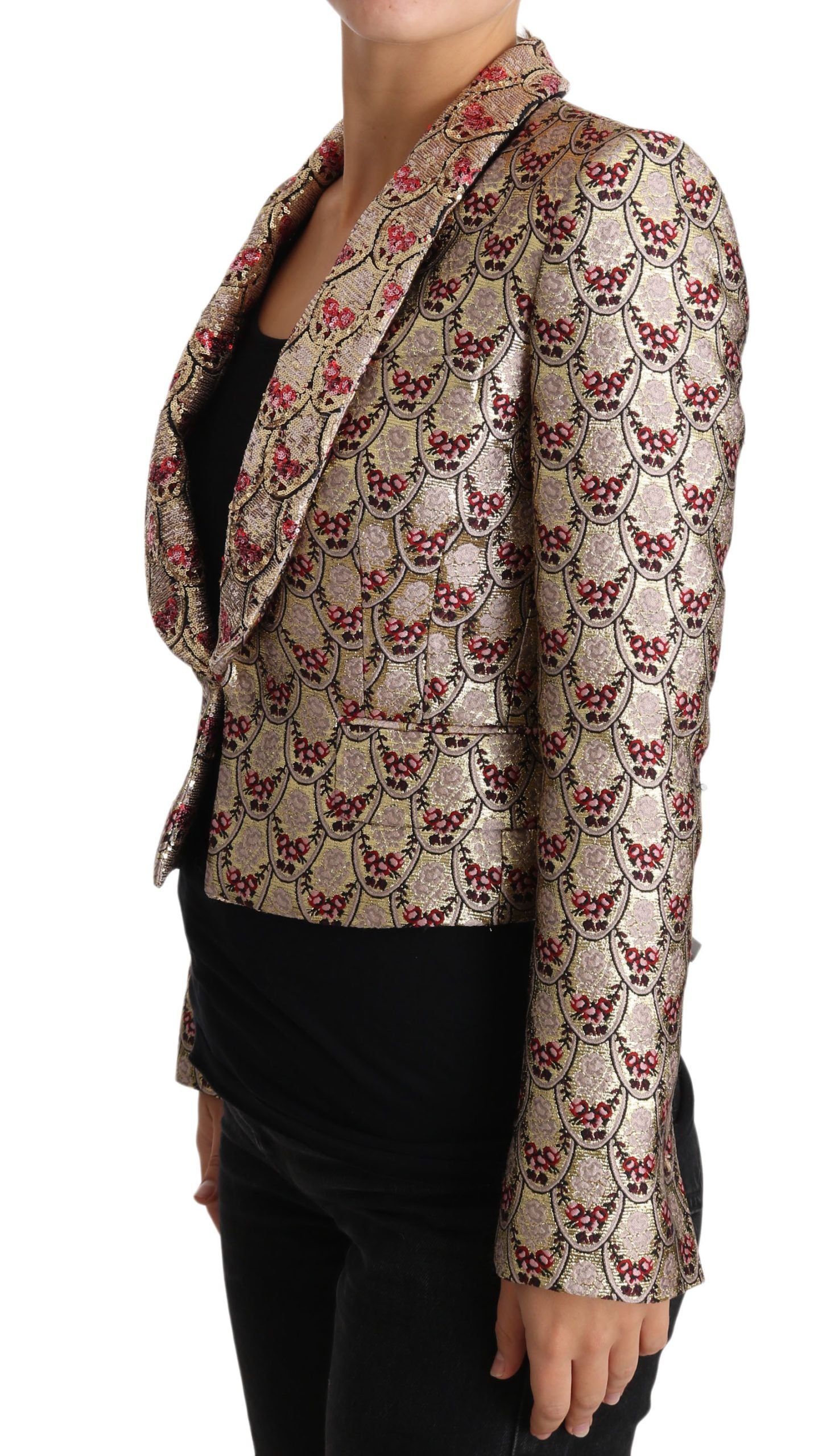 Dolce &amp; Gabbana – Blazerjacke mit glitzernden goldenen Blumenpailletten