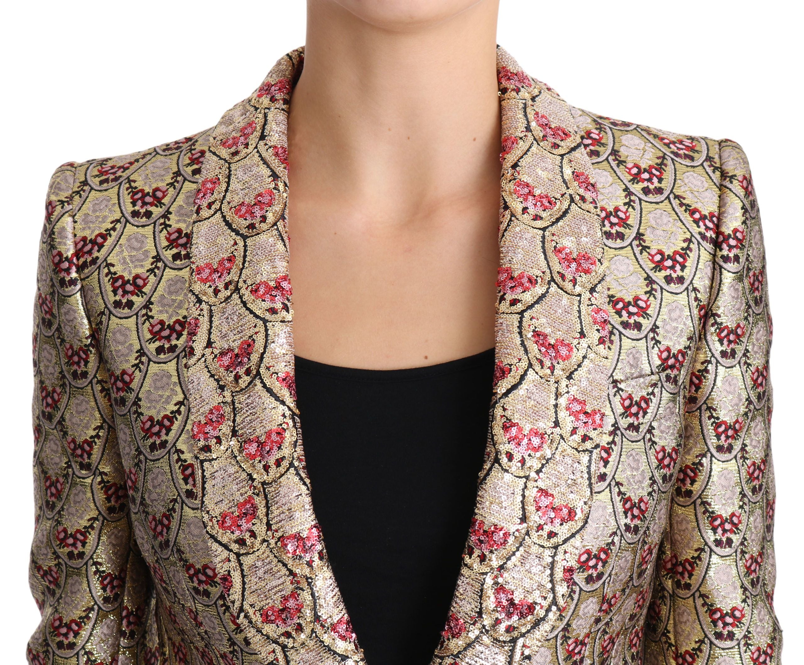 Dolce &amp; Gabbana – Blazerjacke mit glitzernden goldenen Blumenpailletten