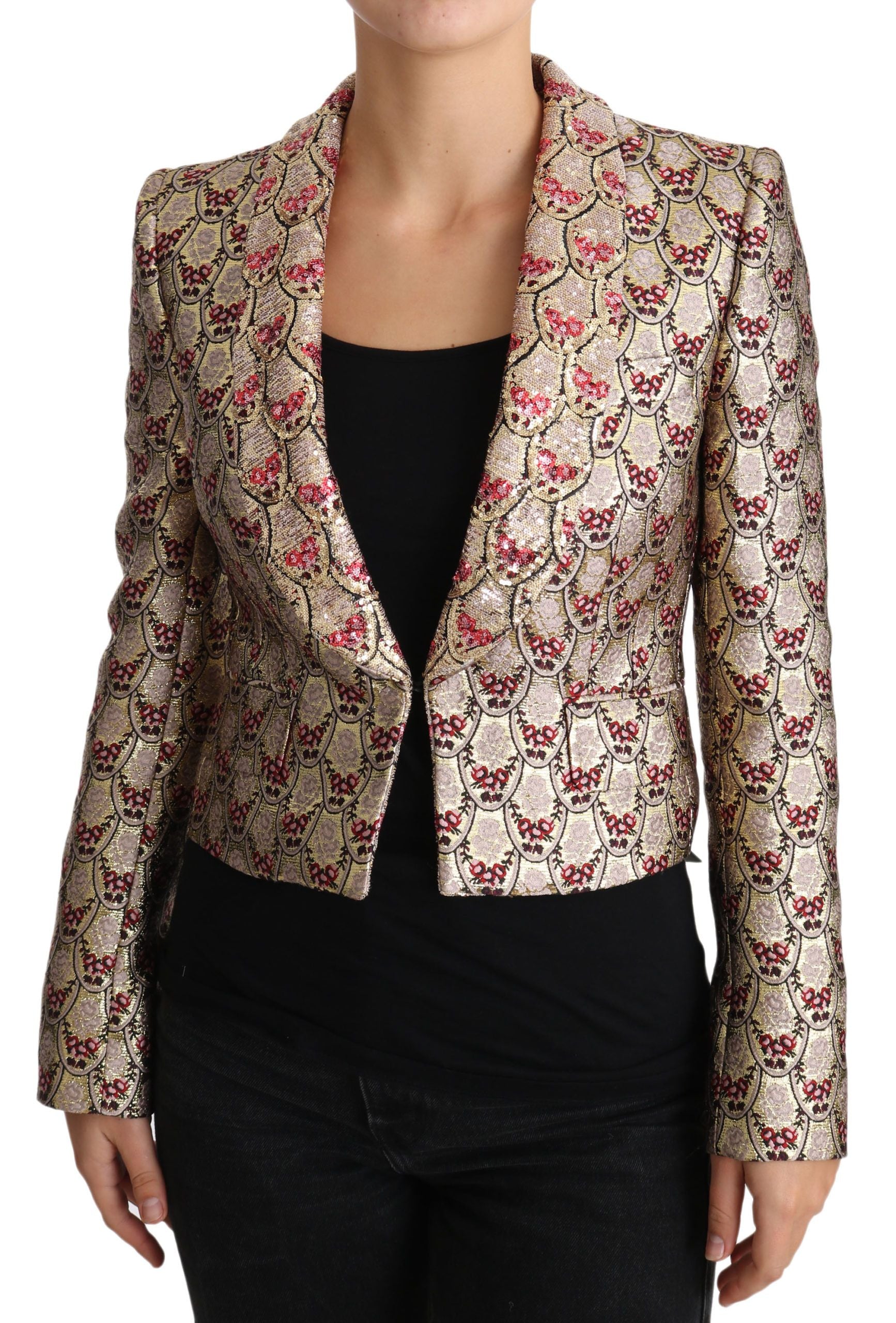 Dolce &amp; Gabbana – Blazerjacke mit glitzernden goldenen Blumenpailletten
