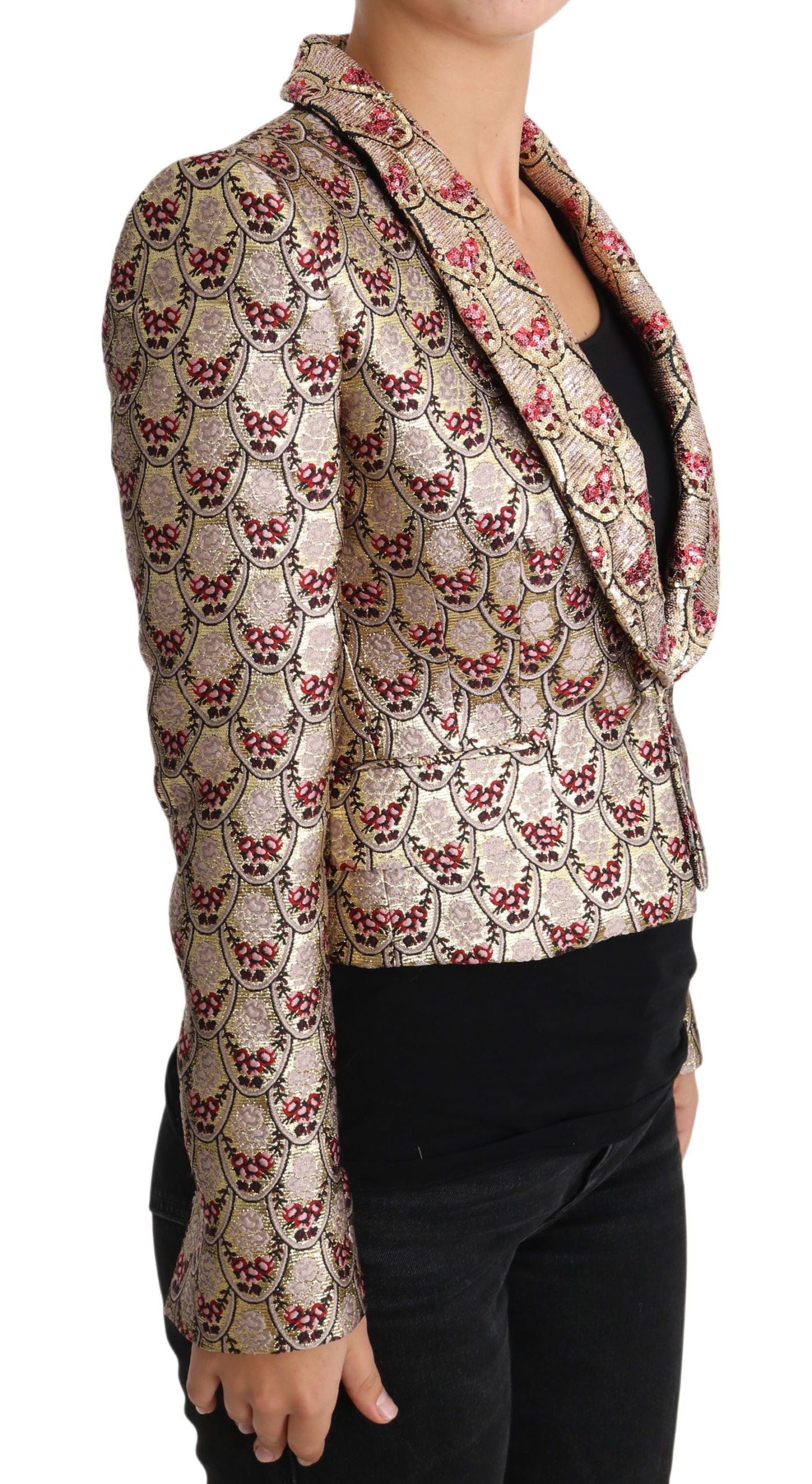 Dolce &amp; Gabbana – Blazerjacke mit glitzernden goldenen Blumenpailletten