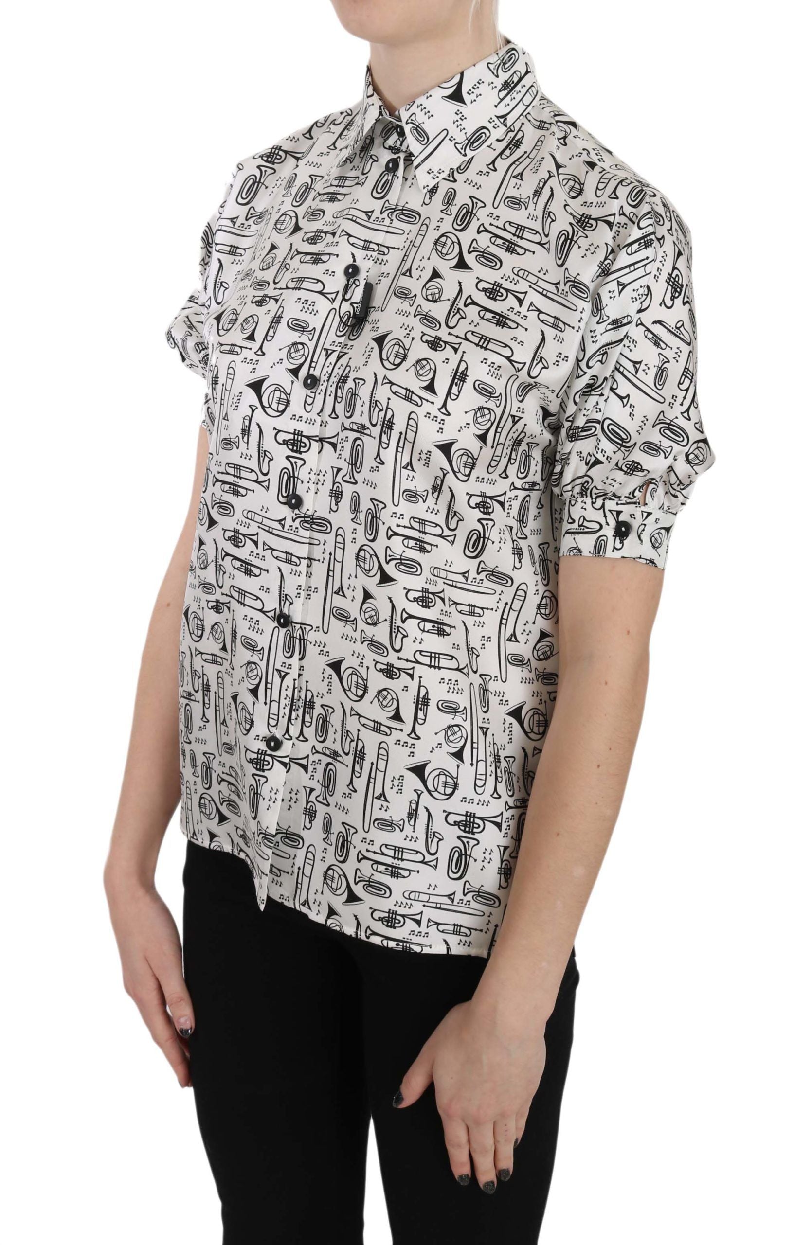 Dolce &amp; Gabbana Elegante Seidenbluse mit Trompetendruck