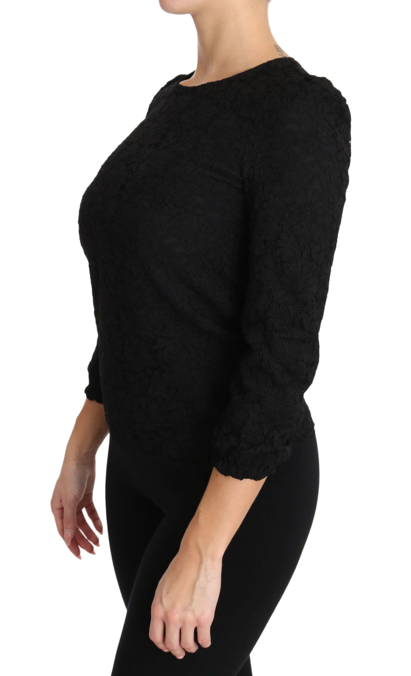 Dolce &amp; Gabbana Elegante schwarze Bluse mit Rundhalsausschnitt und Blumenmuster