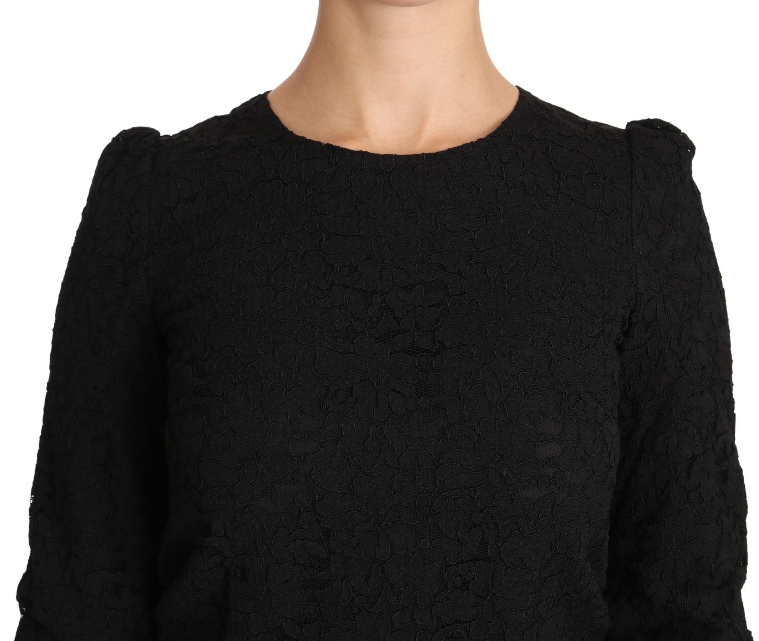 Dolce &amp; Gabbana Elegante schwarze Bluse mit Rundhalsausschnitt und Blumenmuster