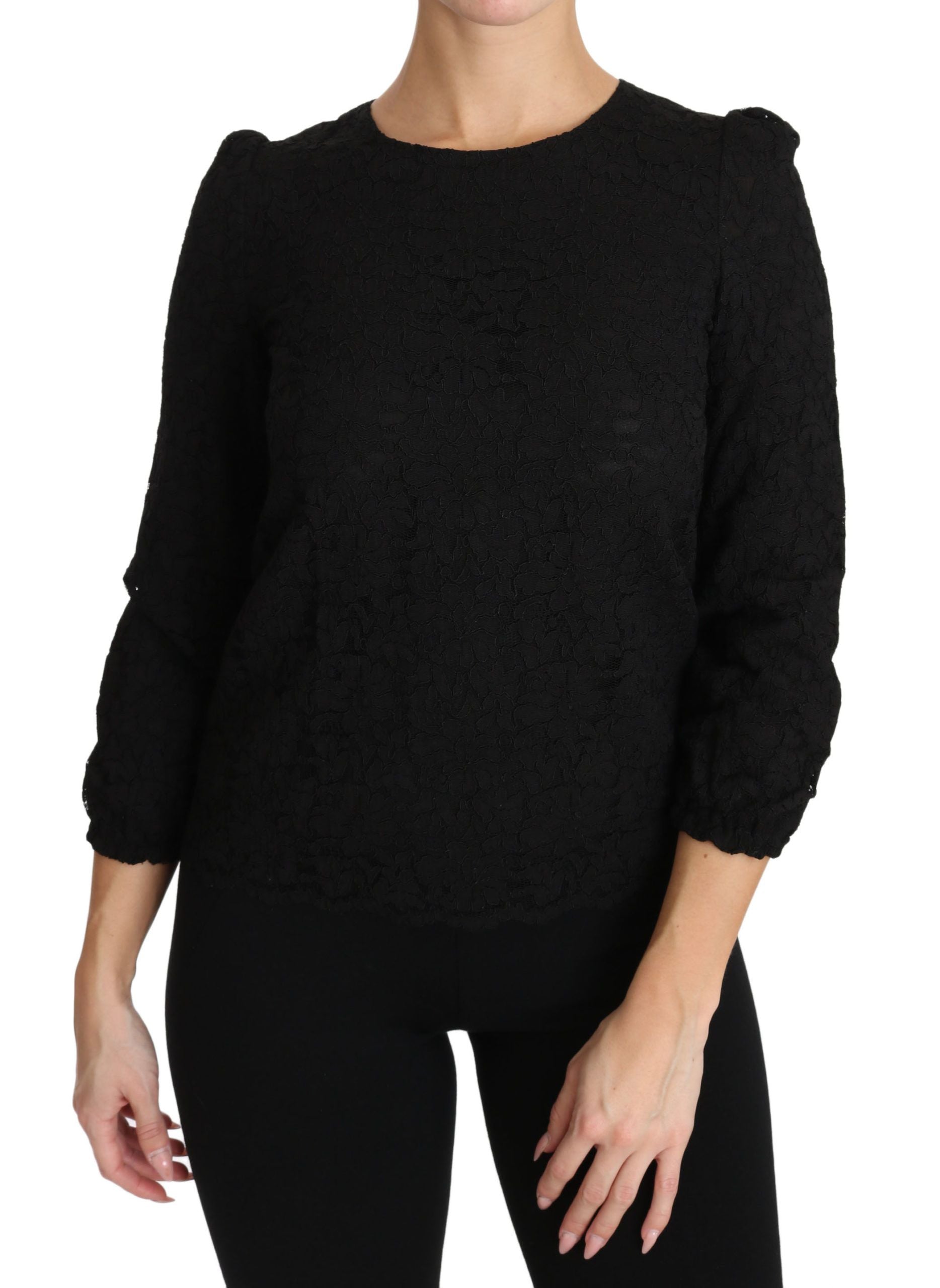 Dolce &amp; Gabbana Elegante schwarze Bluse mit Rundhalsausschnitt und Blumenmuster