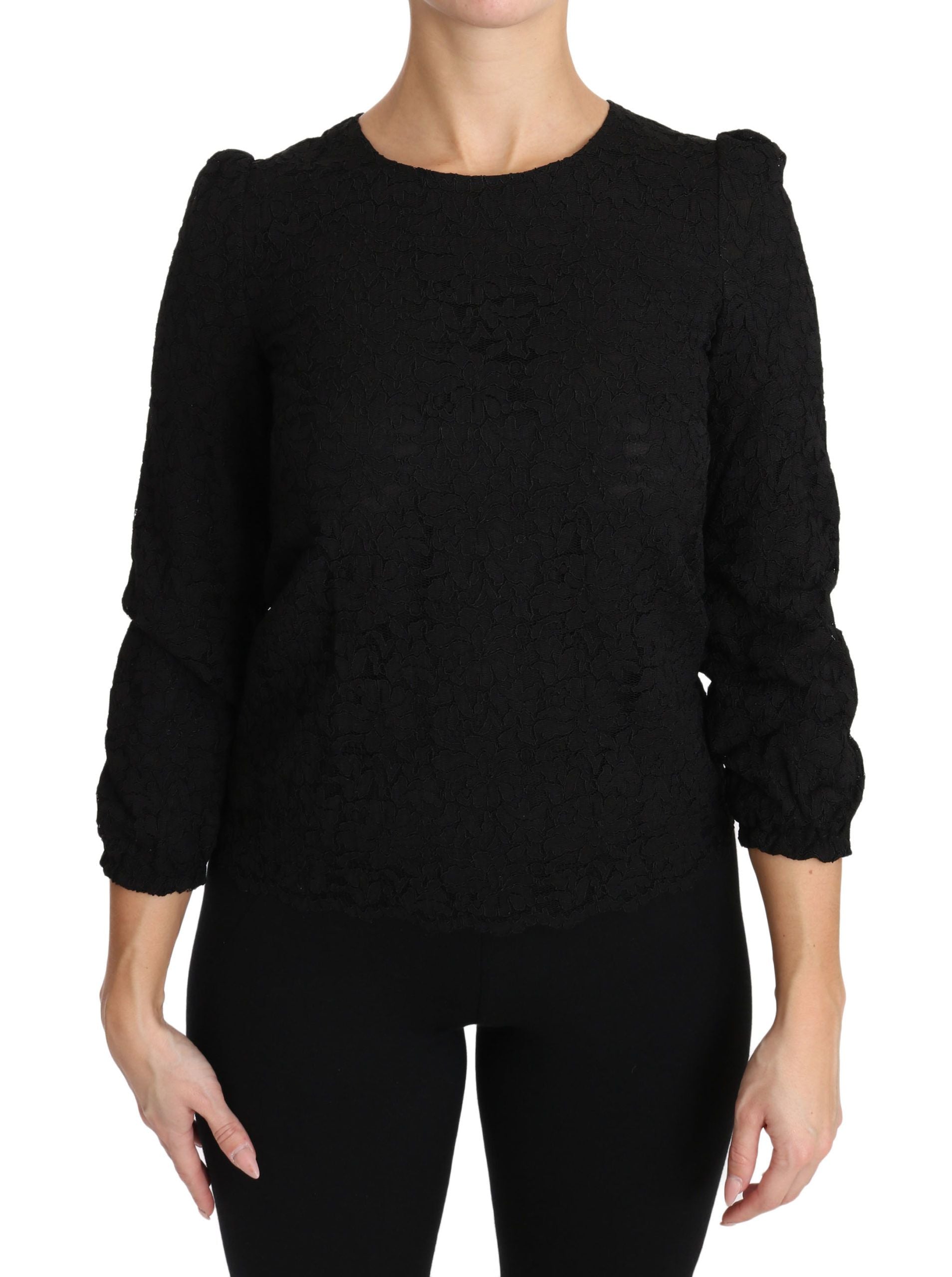 Dolce &amp; Gabbana Elegante schwarze Bluse mit Rundhalsausschnitt und Blumenmuster