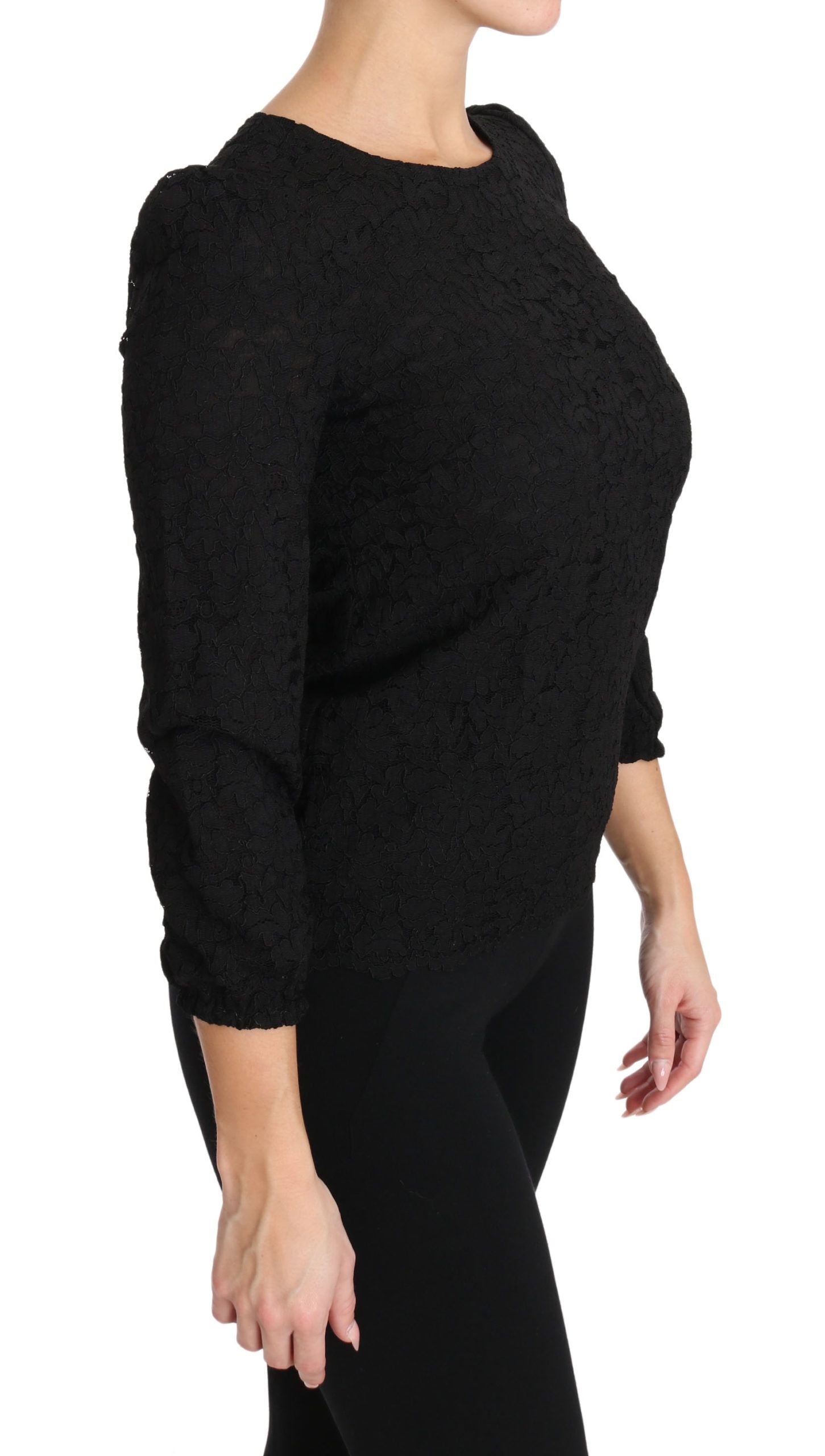 Dolce &amp; Gabbana Elegante schwarze Bluse mit Rundhalsausschnitt und Blumenmuster