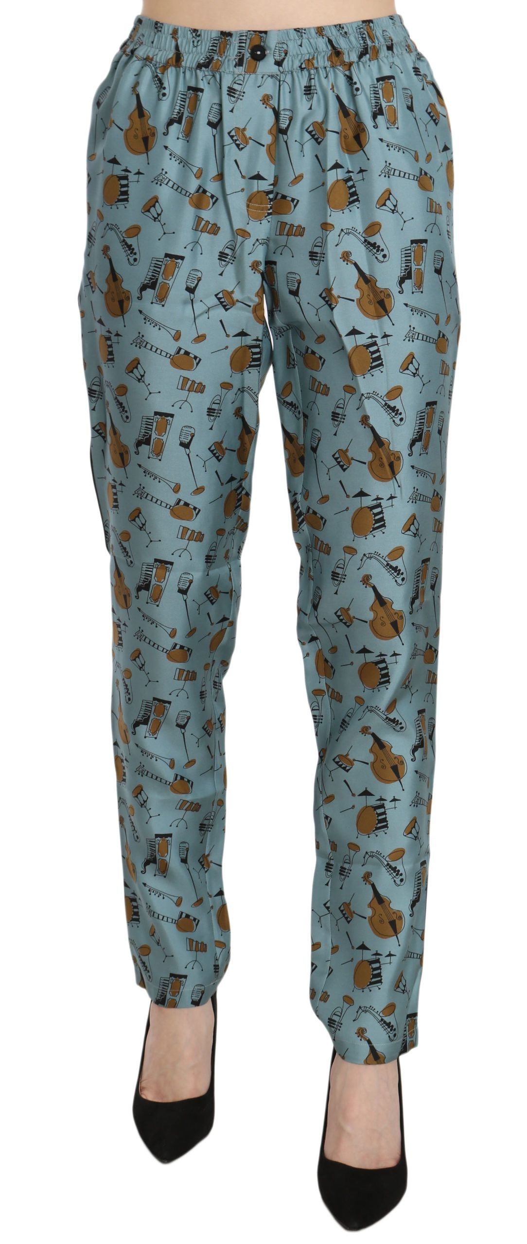 Dolce &amp; Gabbana – Hoch taillierte, schmal zulaufende Seidenhose mit blauem Print