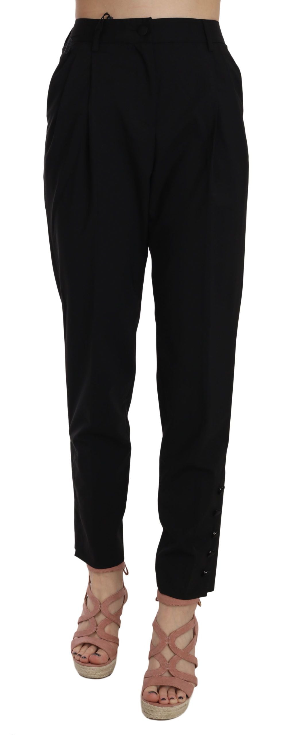 Dolce &amp; Gabbana – Elegante, plissierte, schmal zulaufende schwarze Hose