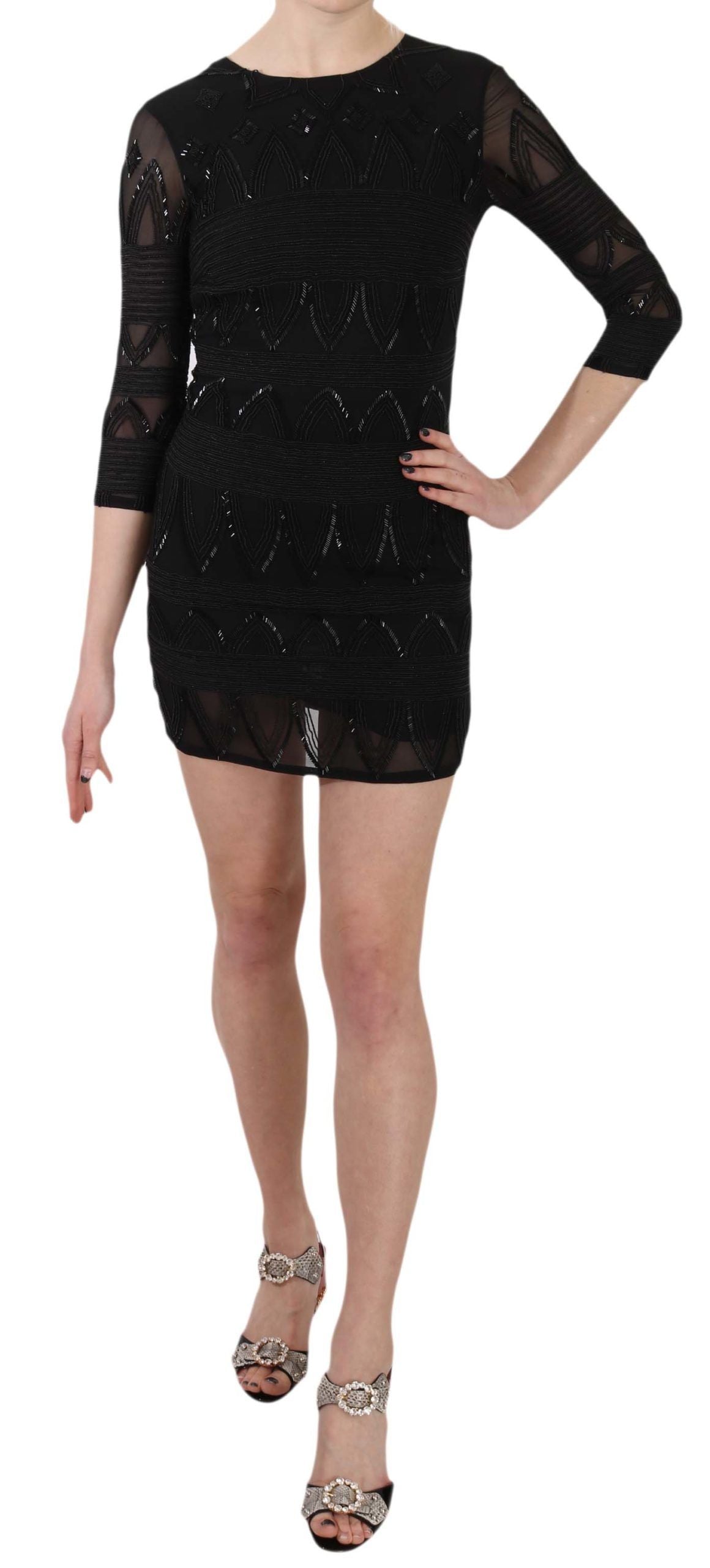 John Richmond Elegantes schwarzes Minikleid aus Seide mit Pailletten