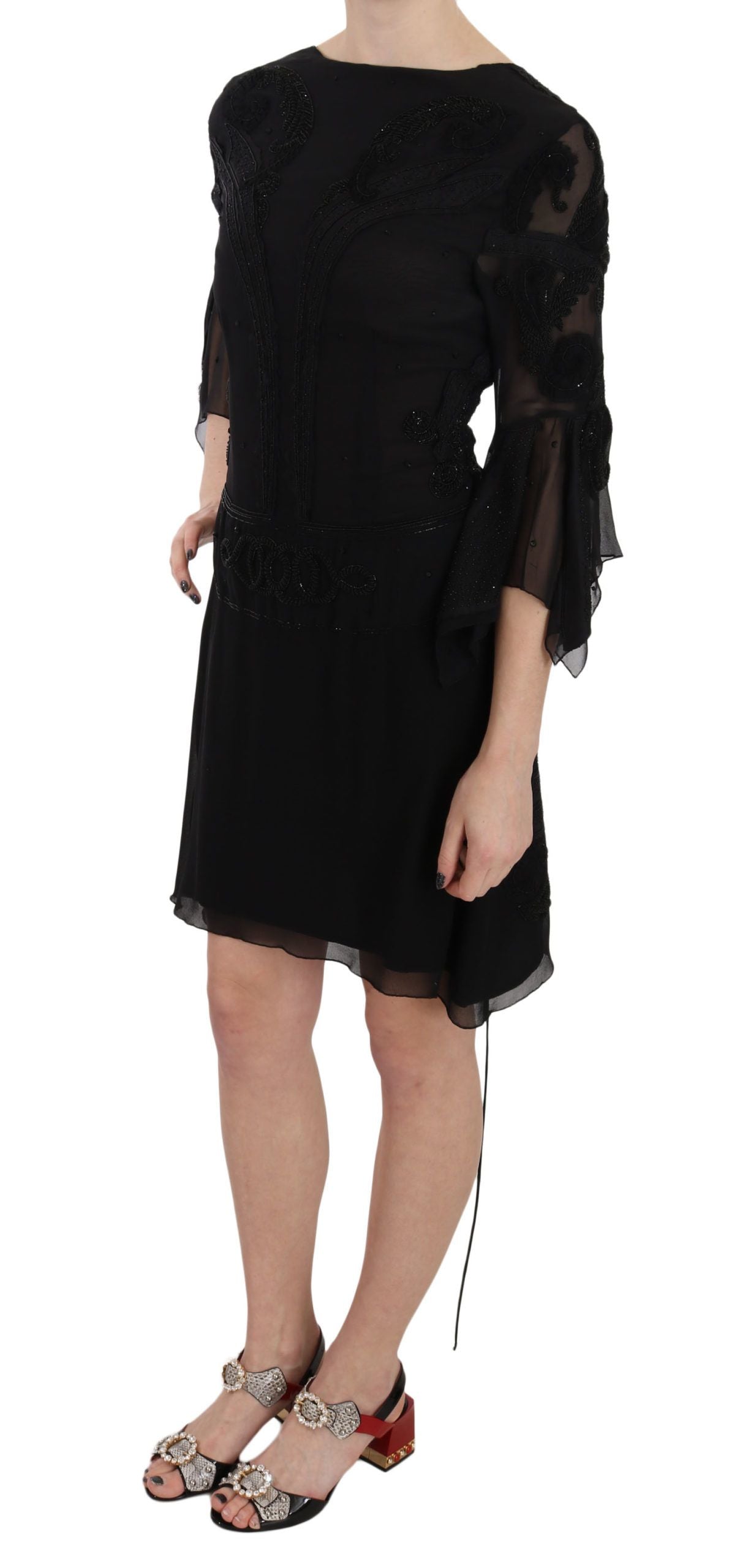 John Richmond – Elegantes schwarzes Minikleid aus Seide mit Pailletten