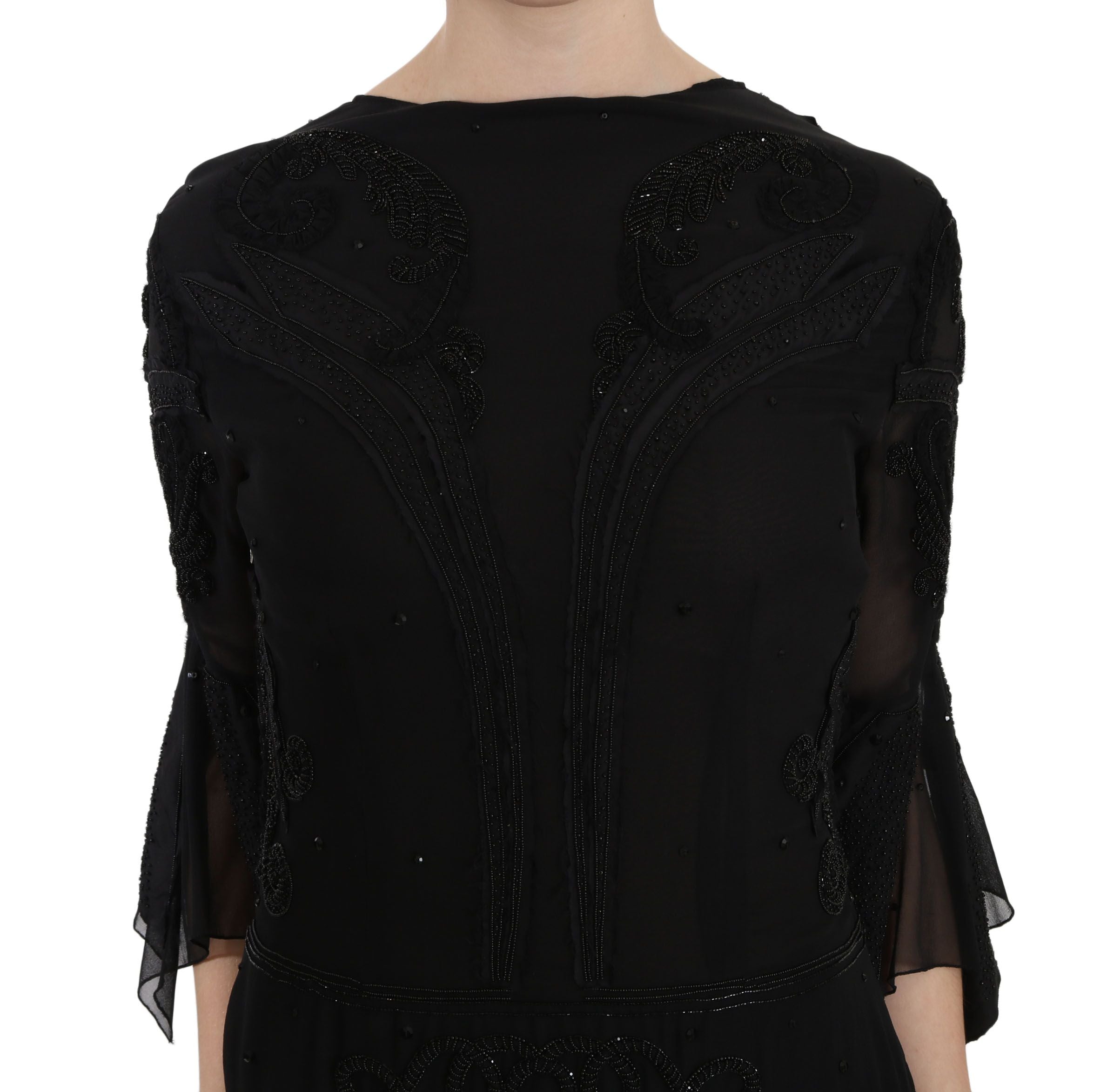 John Richmond – Elegantes schwarzes Minikleid aus Seide mit Pailletten