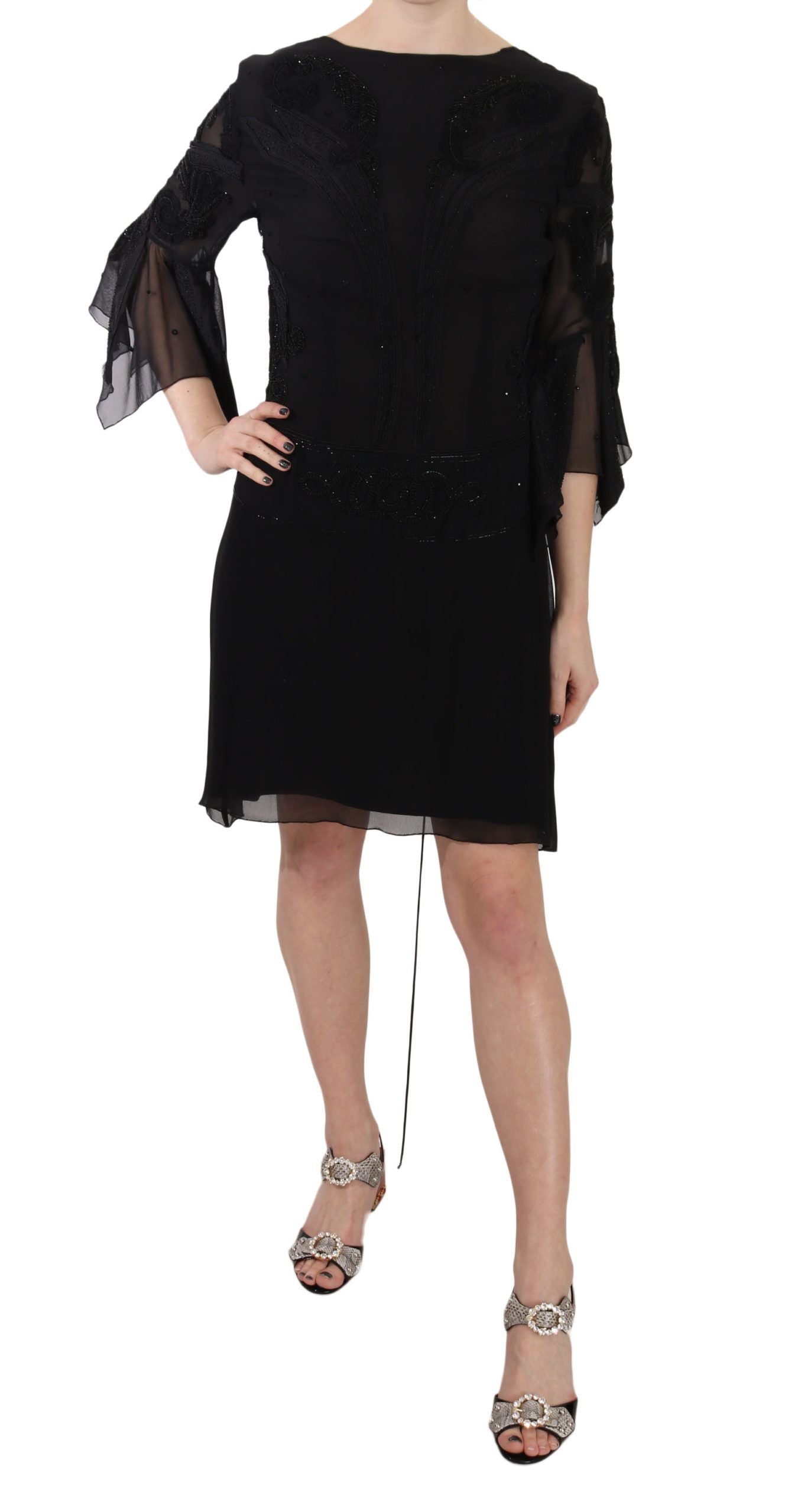 John Richmond – Elegantes schwarzes Minikleid aus Seide mit Pailletten