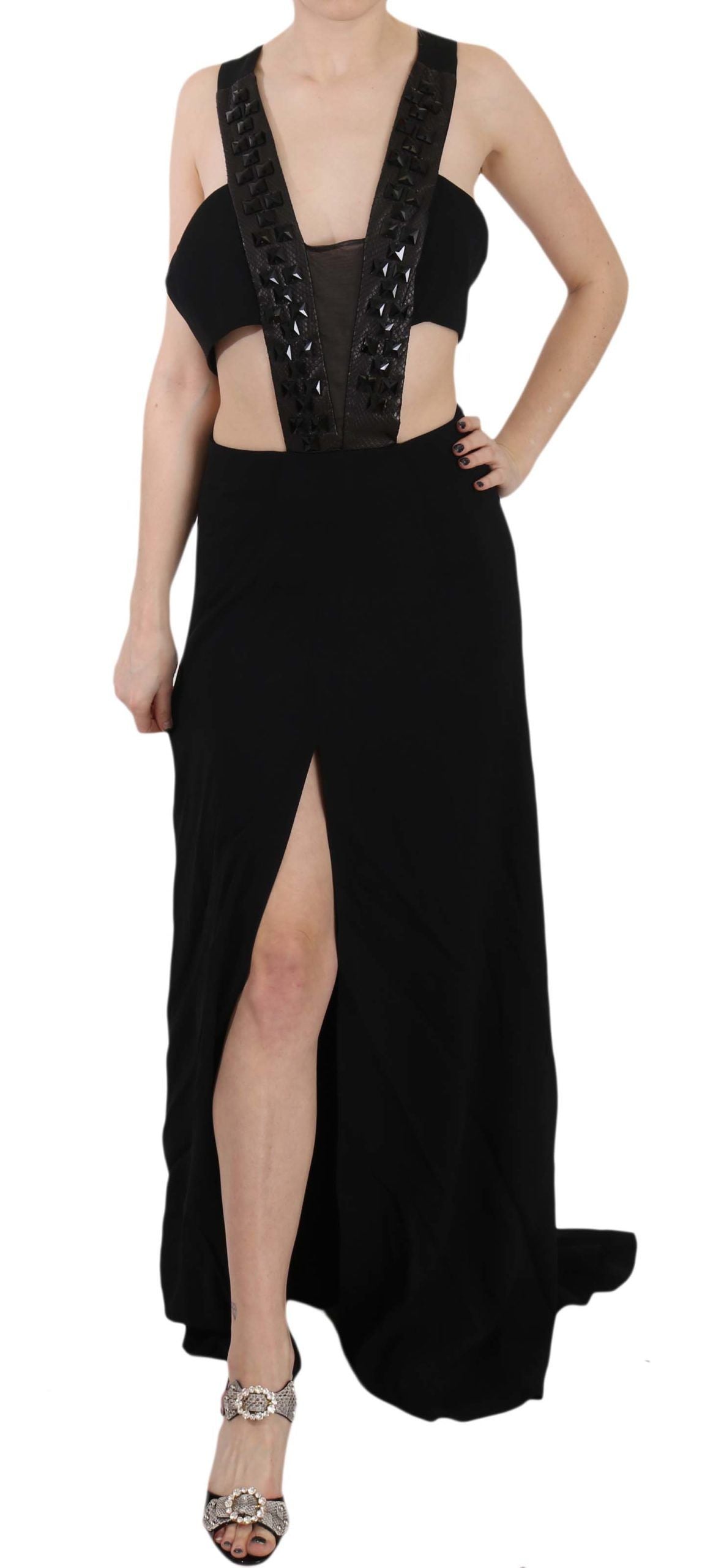 John Richmond – Elegantes ausgestelltes Maxi-Abendkleid mit Kristallakzenten