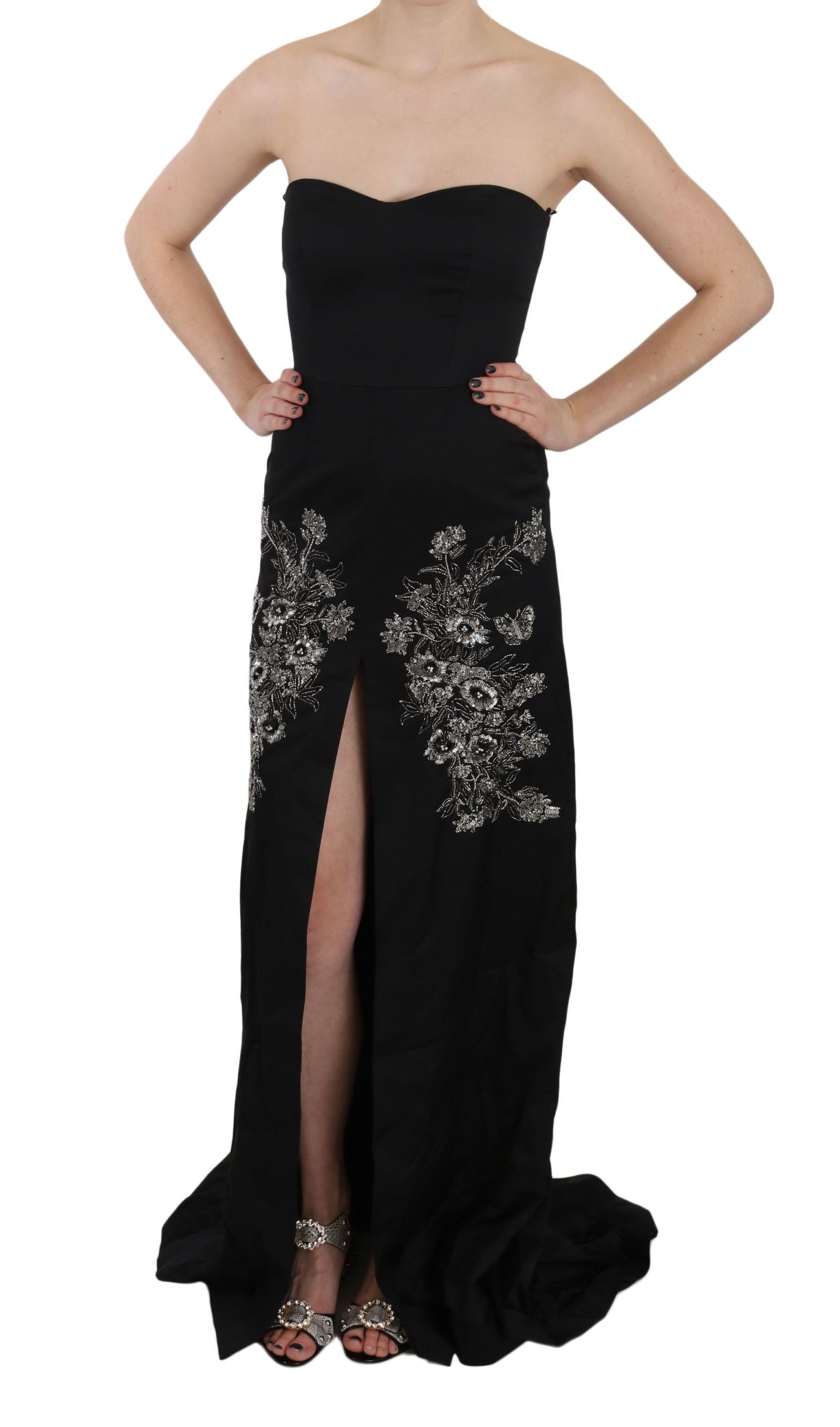 John Richmond – Bezauberndes schwarzes ausgestelltes Maxikleid
