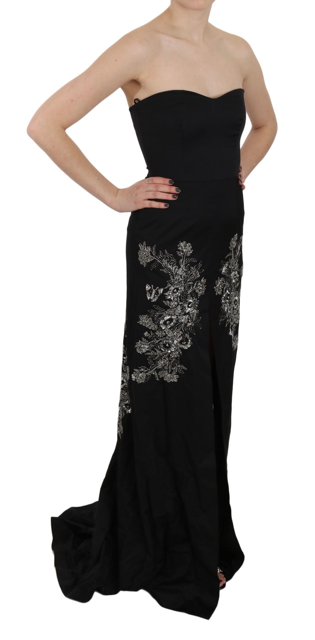 John Richmond – Bezauberndes schwarzes ausgestelltes Maxikleid