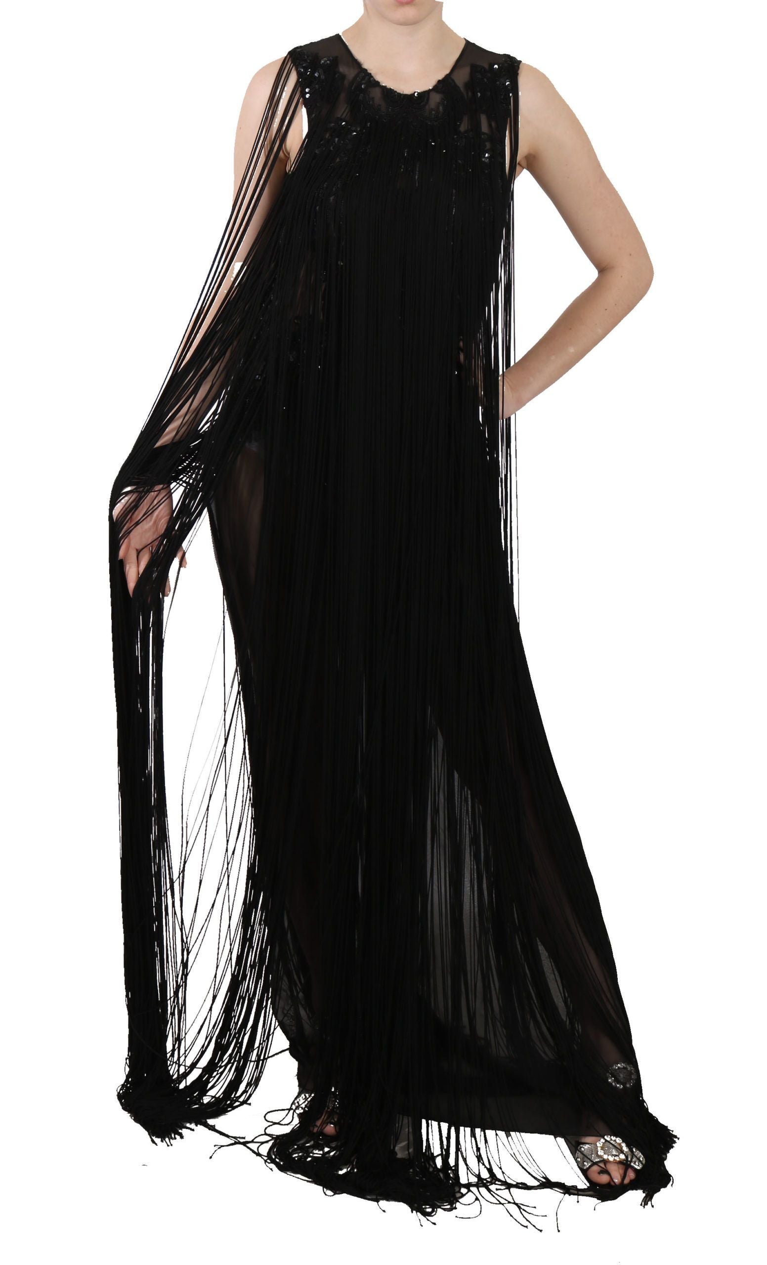 John Richmond – Elegantes Maxikleid mit transparenten Pailletten