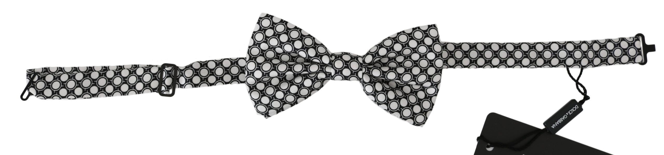 Dolce &amp; Gabbana Elegante schwarz-weiße Seidenfliege mit Kreis