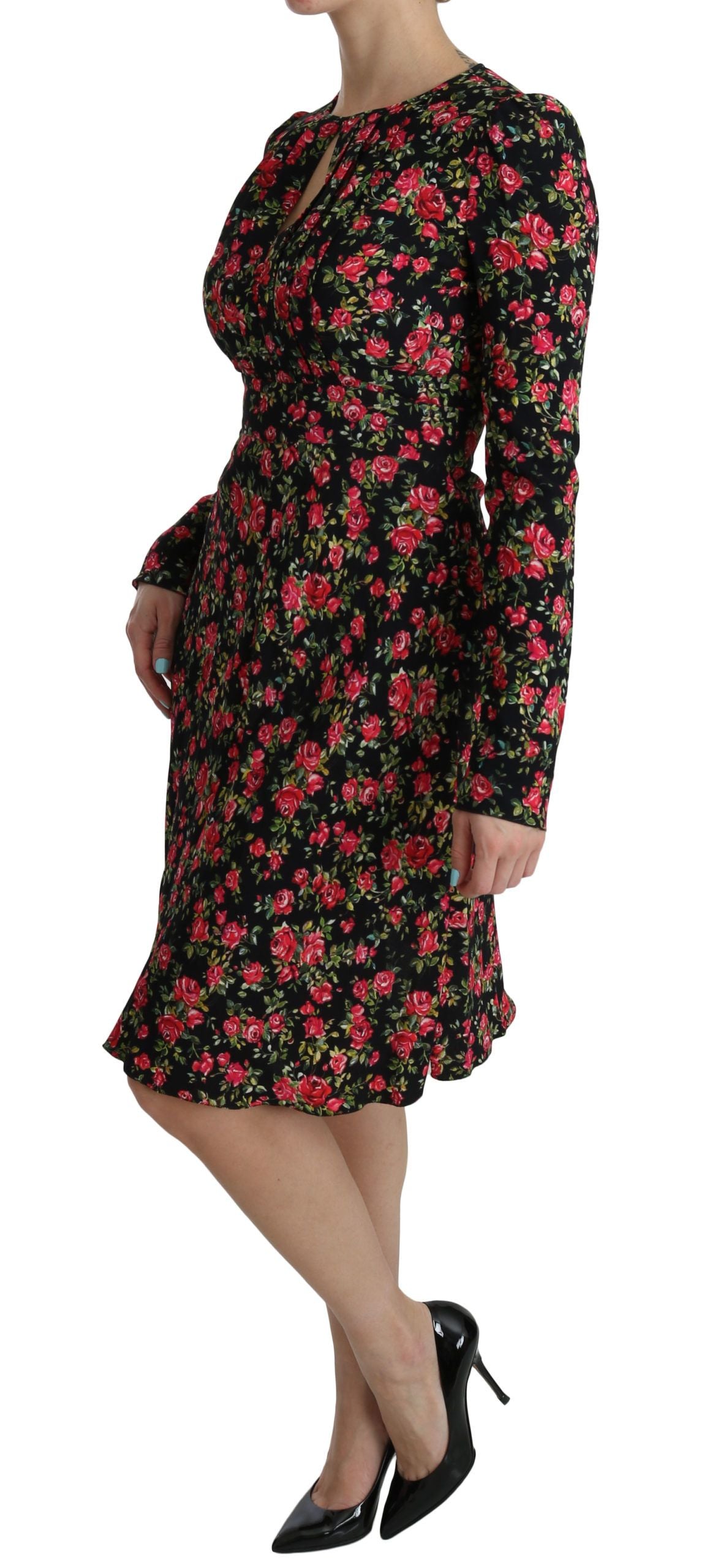 Rochie lungă până la genunchi din viscoză, cu imprimeu floral în formă de A, Dolce &amp; Gabbana
