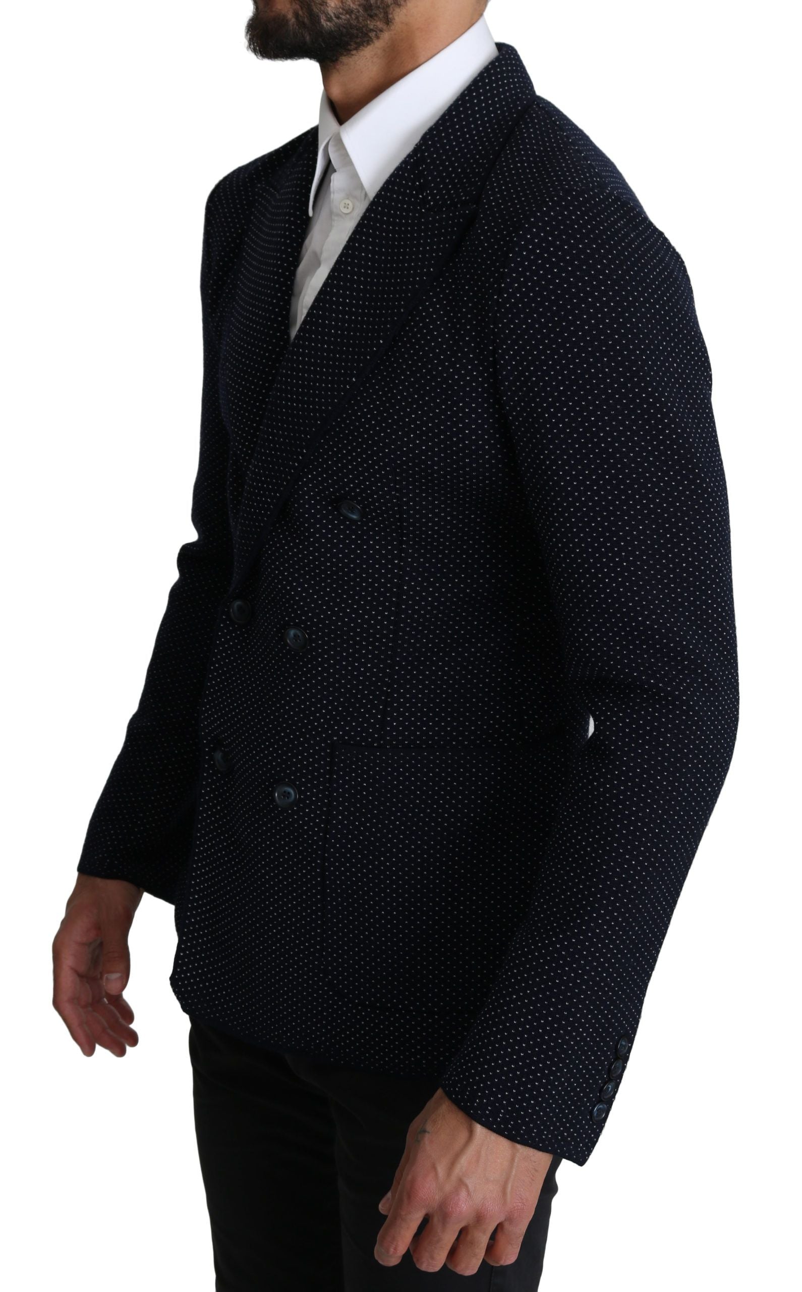 Dolce &amp; Gabbana Eleganter dunkelblauer gepunkteter Slim-Fit-Blazer