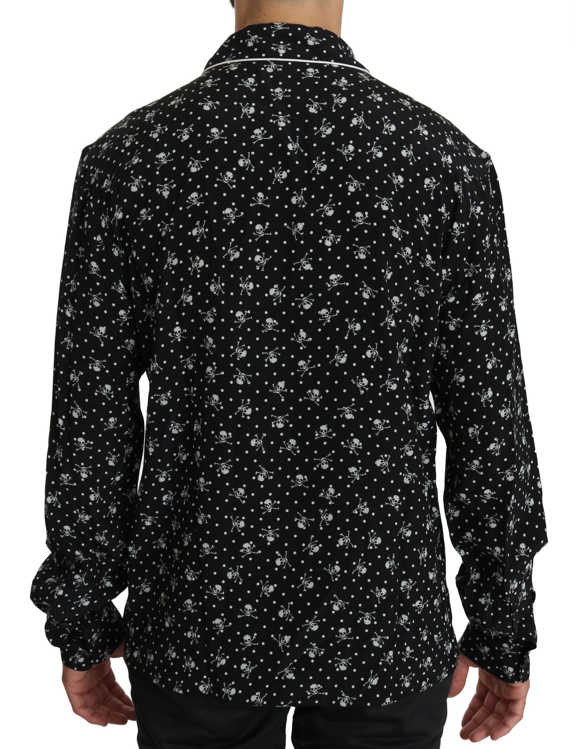 Dolce &amp; Gabbana Elegantes Pyjama-Shirt aus Seide mit Totenkopf-Print