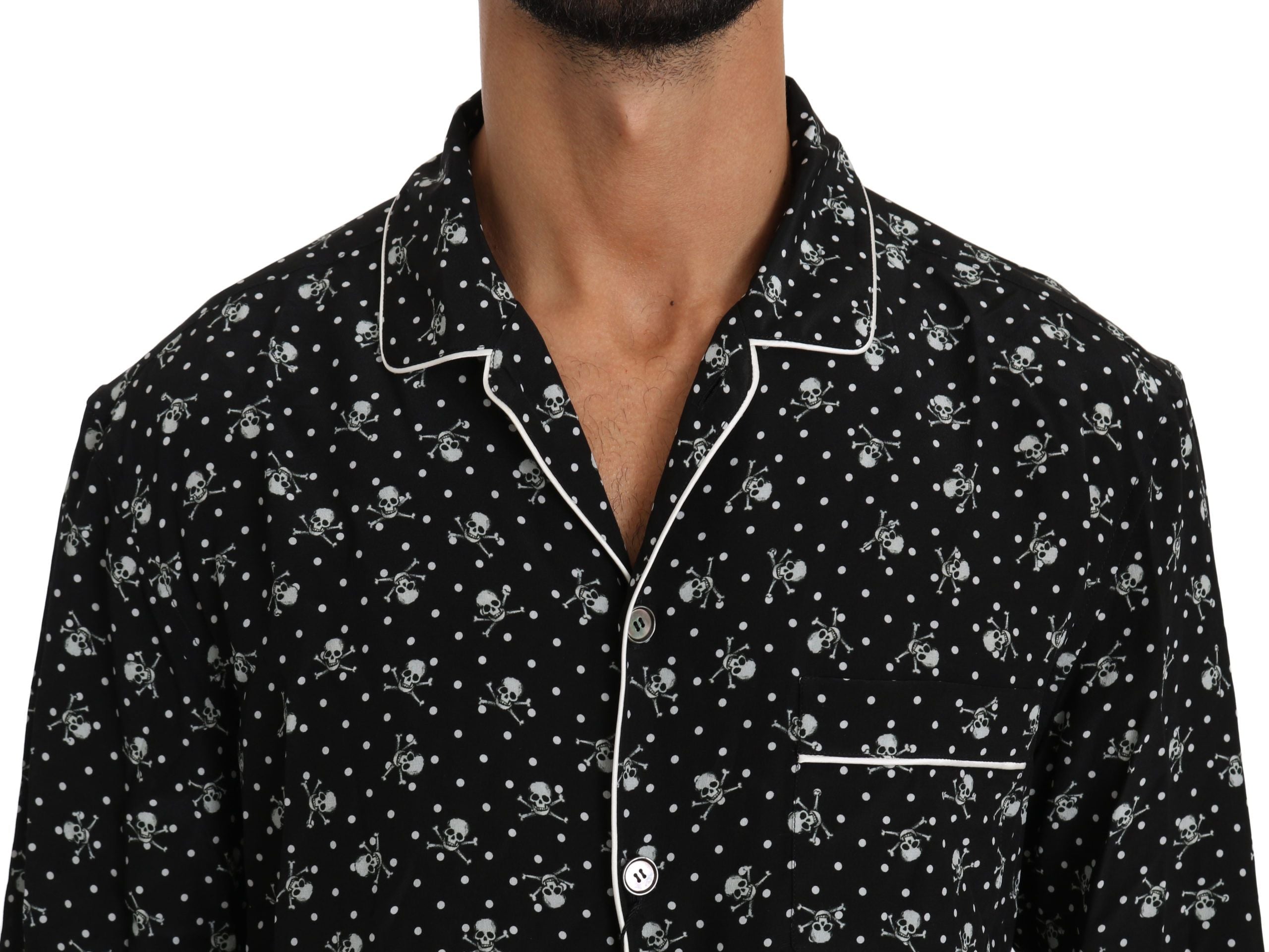 Dolce &amp; Gabbana Elegantes Pyjama-Shirt aus Seide mit Totenkopf-Print
