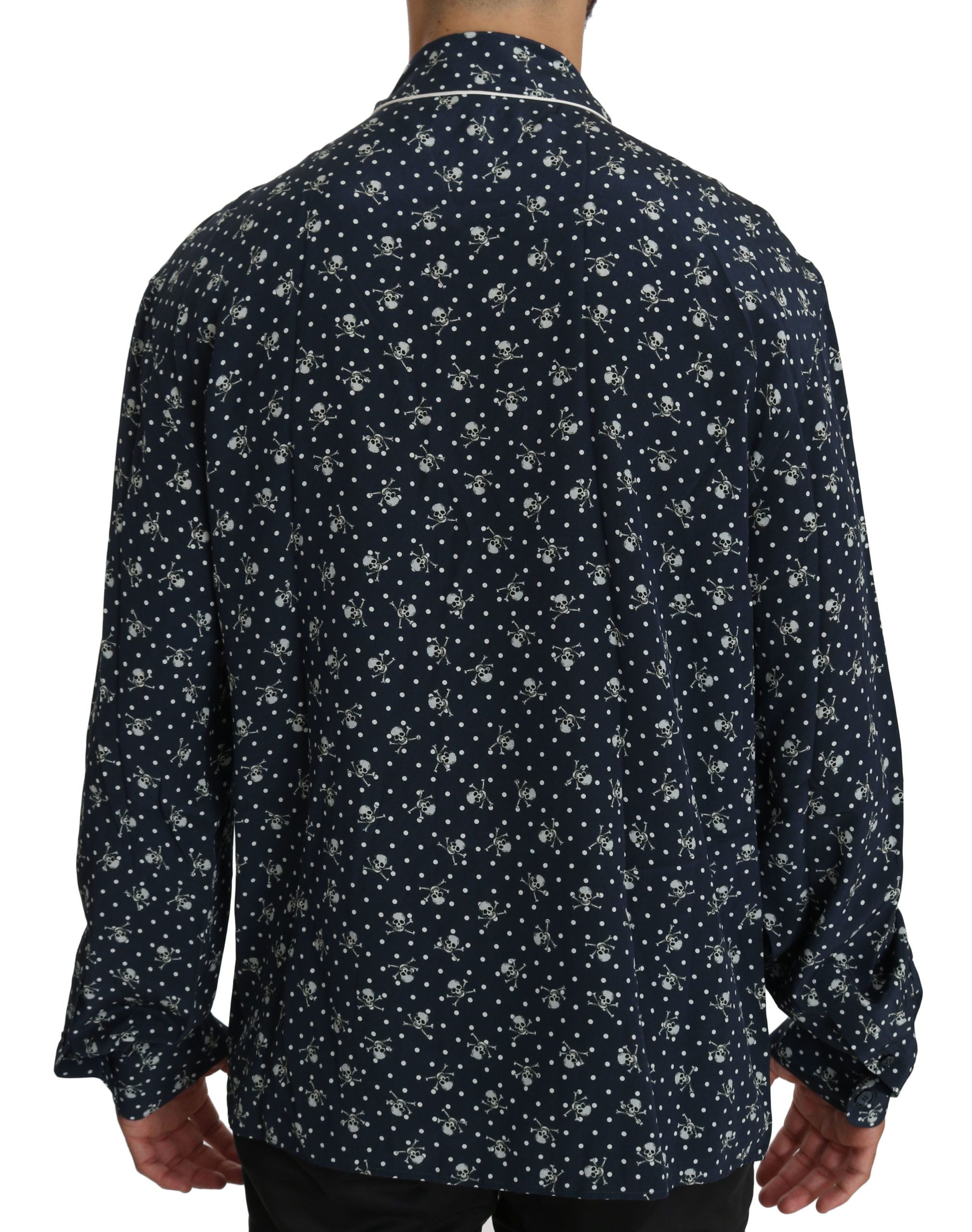 Dolce &amp; Gabbana Silken Elegance: Cămașă albastră cu imprimeu de craniu pentru casă
