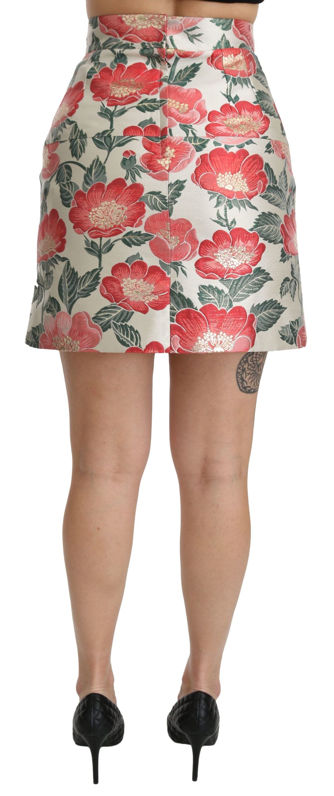 Dolce &amp; Gabbana Fustă elegantă cu talie înaltă, cu imprimeu floral alb