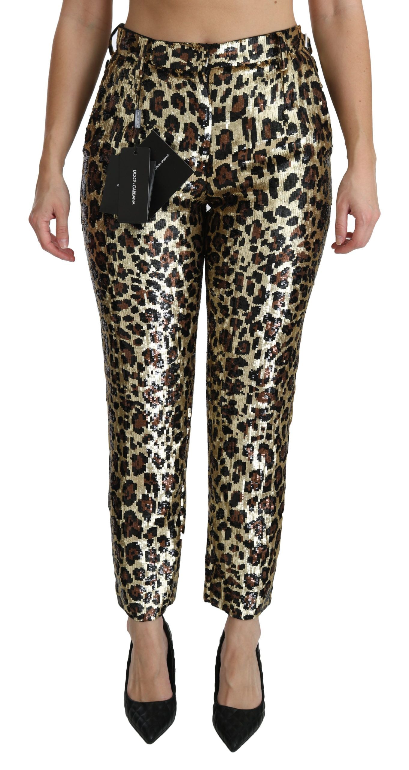 Dolce &amp; Gabbana Schicke Hose mit Leoparden-Pailletten und hoher Taille