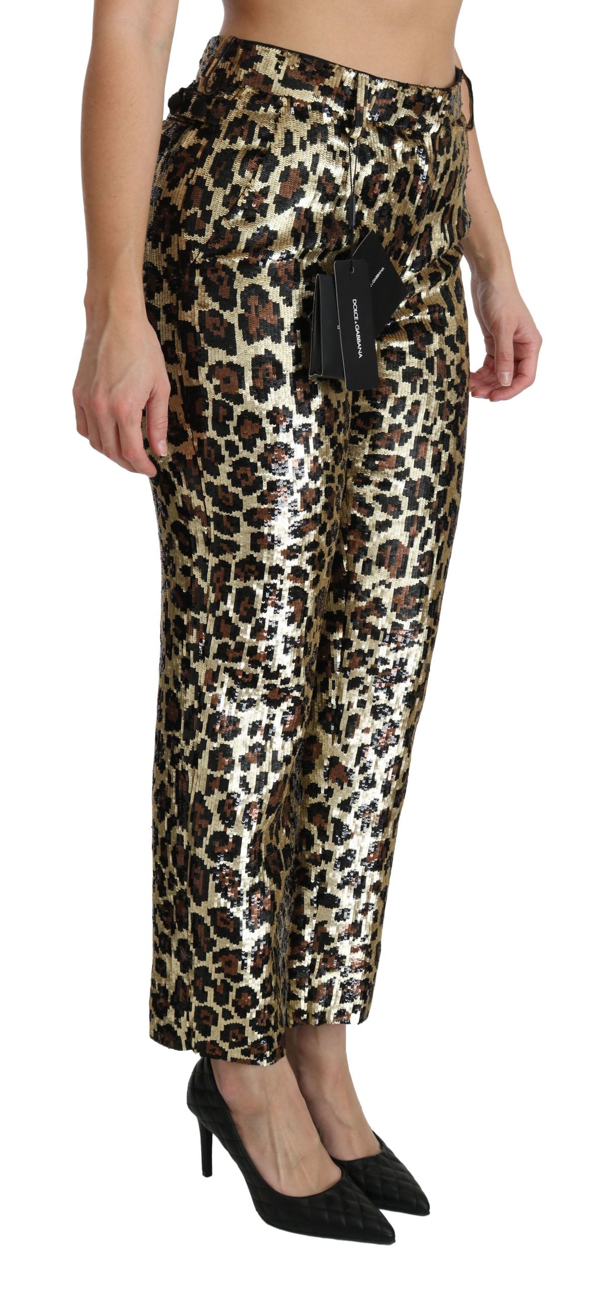 Dolce &amp; Gabbana Schicke Hose mit Leoparden-Pailletten und hoher Taille