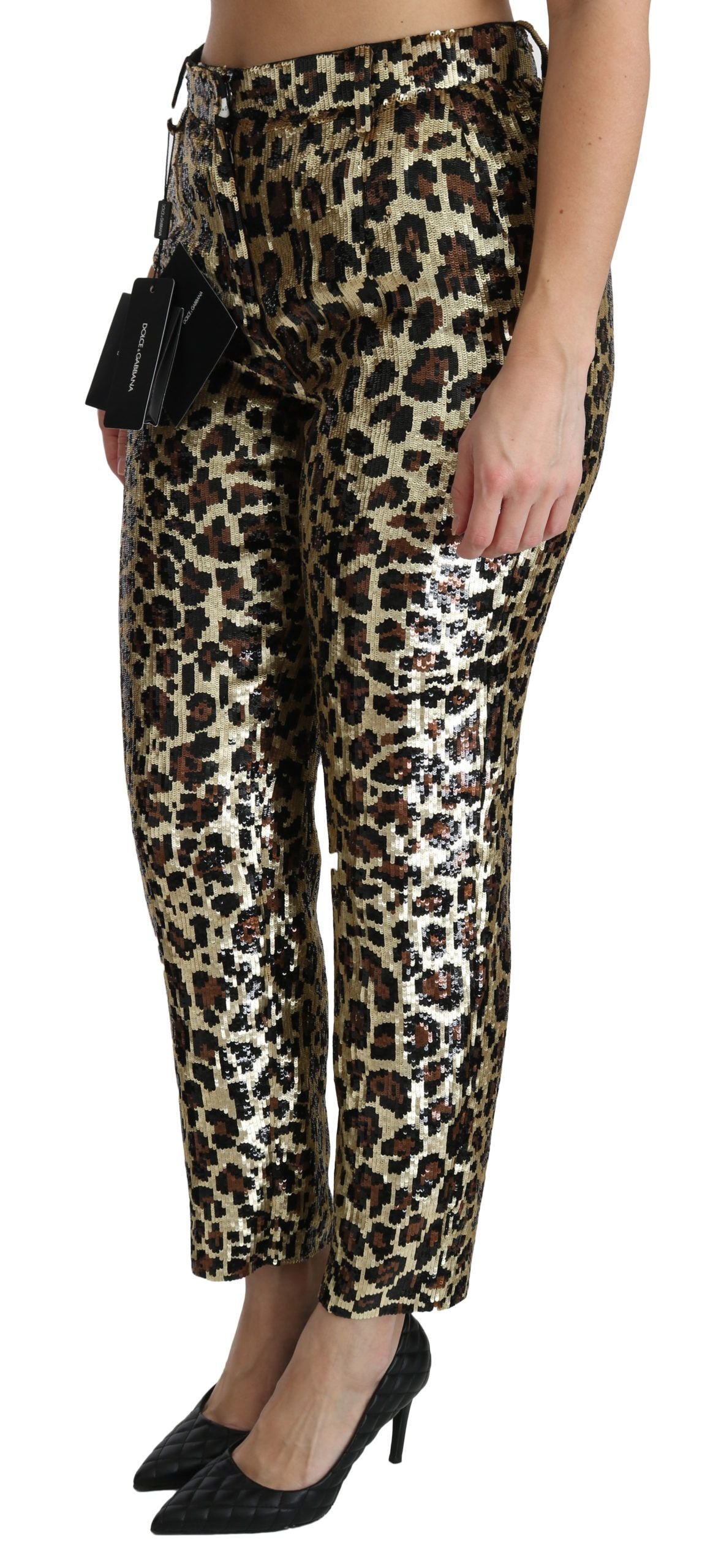Dolce &amp; Gabbana Schicke Hose mit Leoparden-Pailletten und hoher Taille