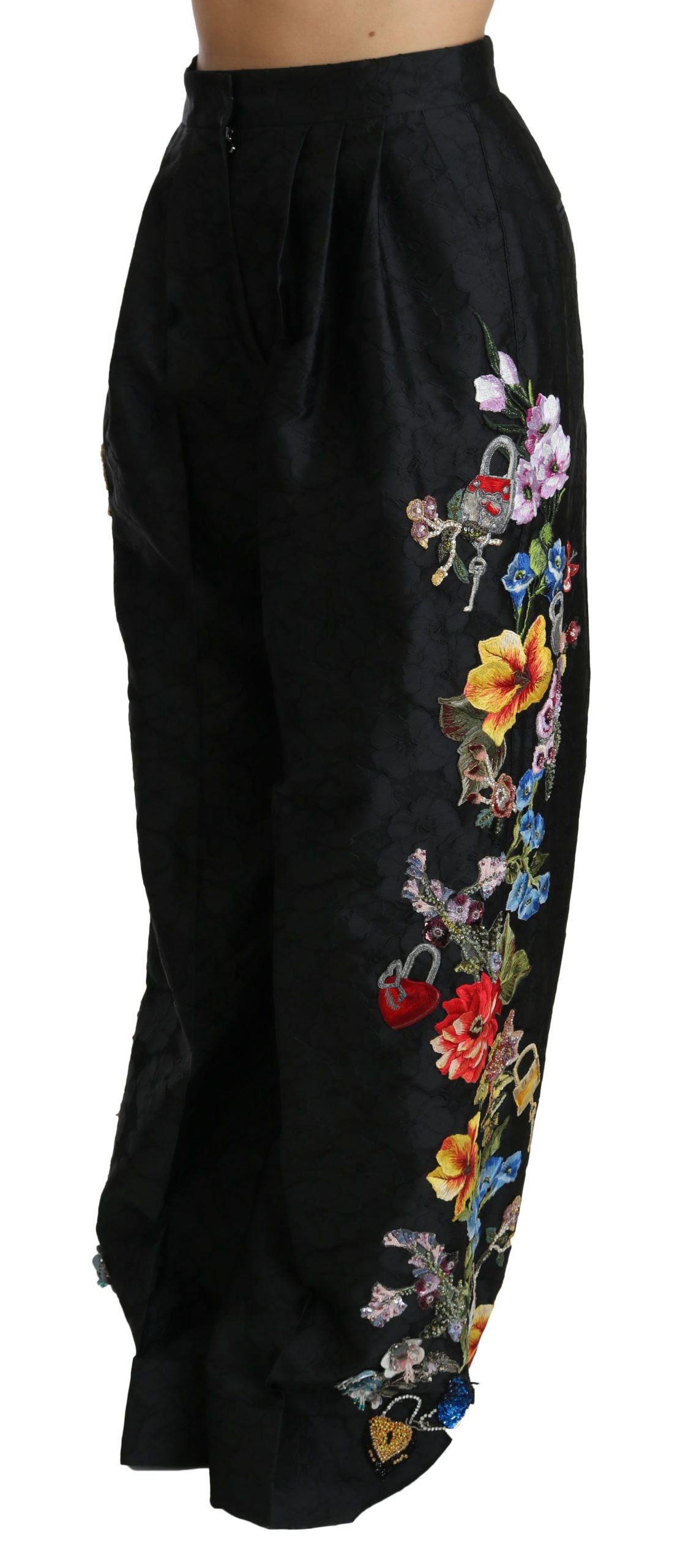 Dolce &amp; Gabbana – Elegante Hose mit Blumenmuster und hoher Taille und weitem Bein