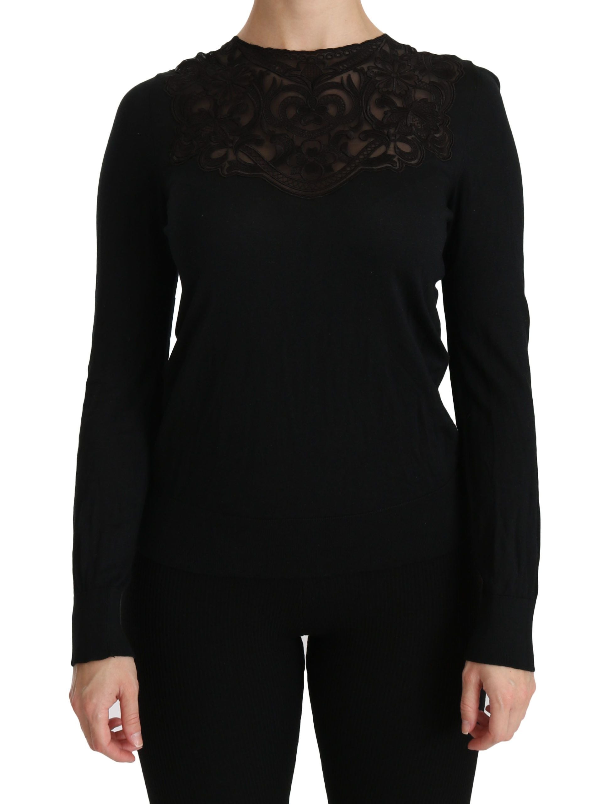Dolce &amp; Gabbana Elegante schwarze Spitzenbluse aus Seidenmischung