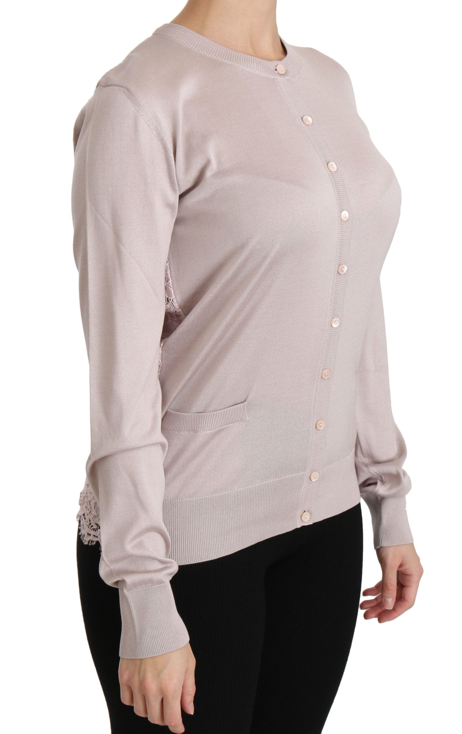 Dolce &amp; Gabbana – Rosa Strickjacke aus Seidenmischung mit Rundhalsausschnitt