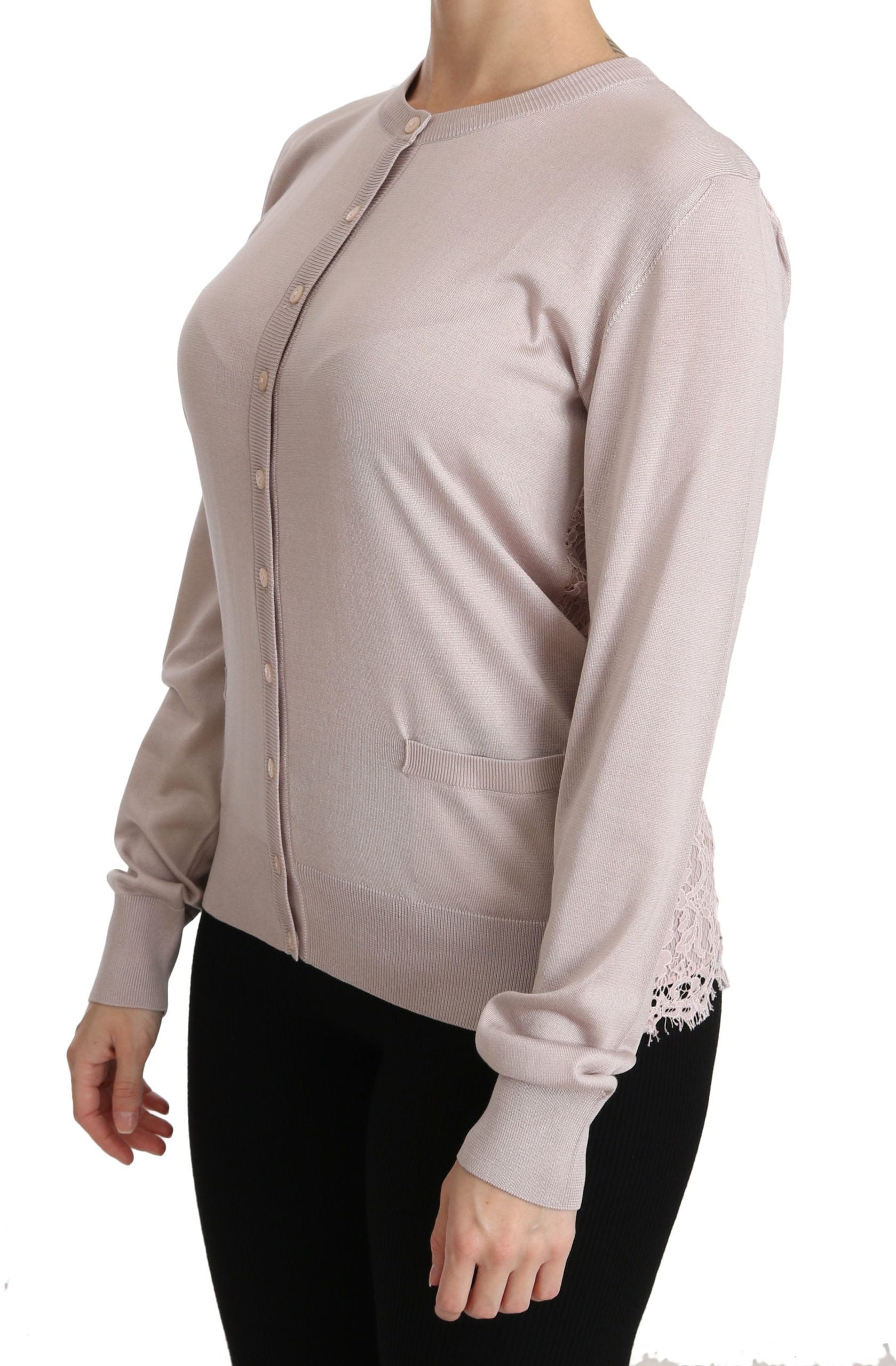 Dolce &amp; Gabbana – Rosa Strickjacke aus Seidenmischung mit Rundhalsausschnitt