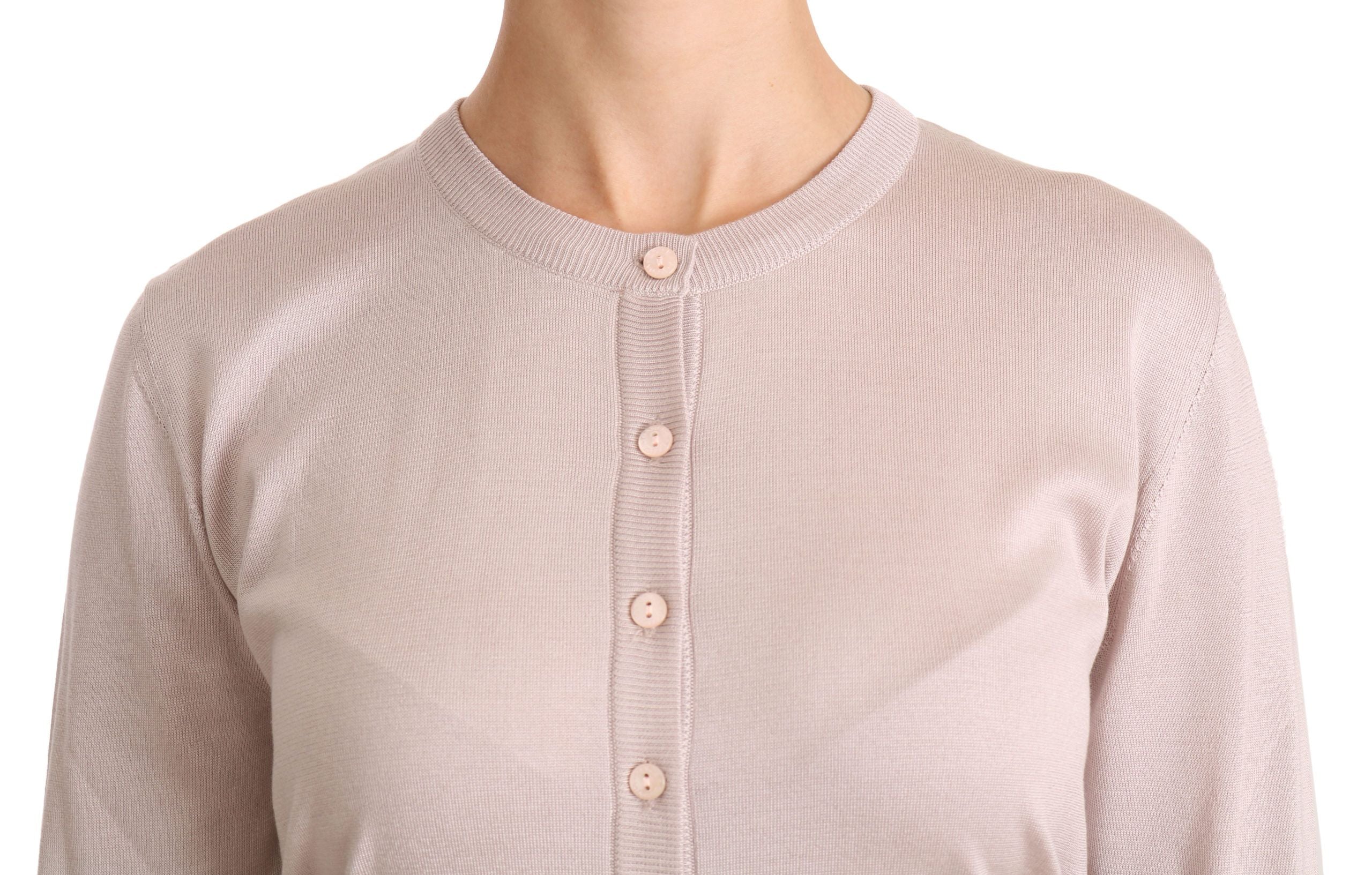 Dolce &amp; Gabbana – Rosa Strickjacke aus Seidenmischung mit Rundhalsausschnitt