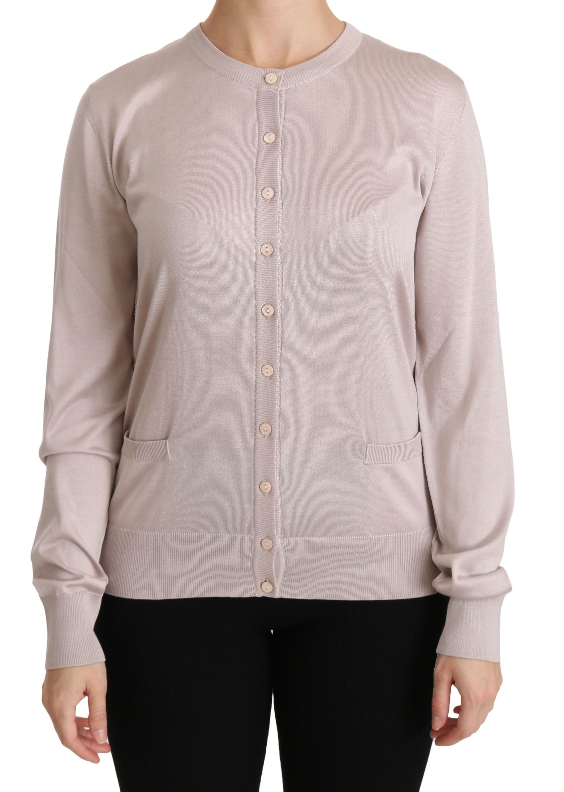Dolce &amp; Gabbana – Rosa Strickjacke aus Seidenmischung mit Rundhalsausschnitt