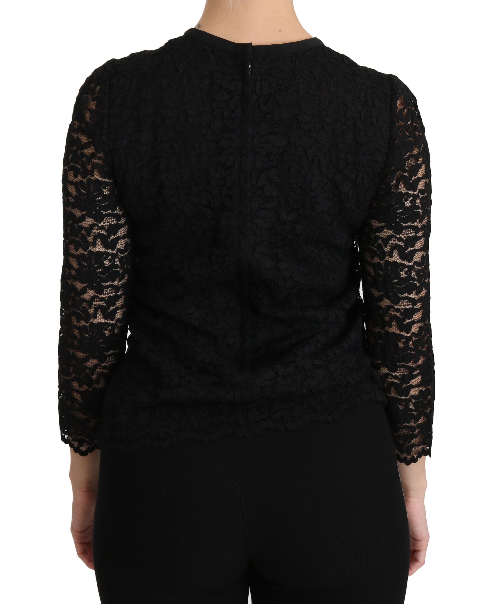 Dolce &amp; Gabbana Elegante schwarze Bluse mit Rundhalsausschnitt und Spitze