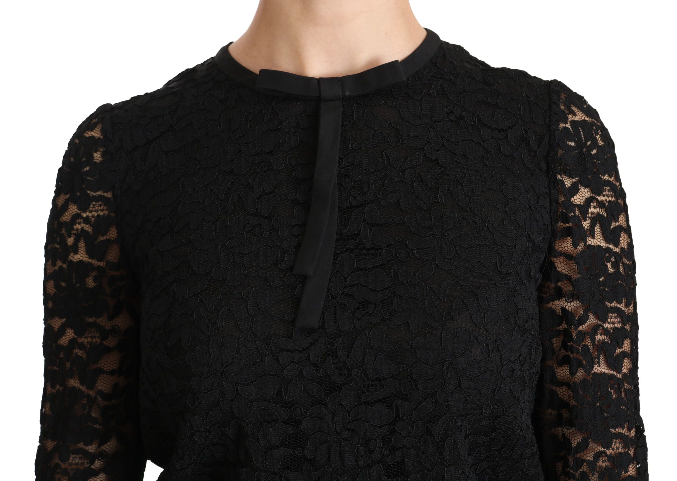 Dolce &amp; Gabbana Elegante schwarze Bluse mit Rundhalsausschnitt und Spitze