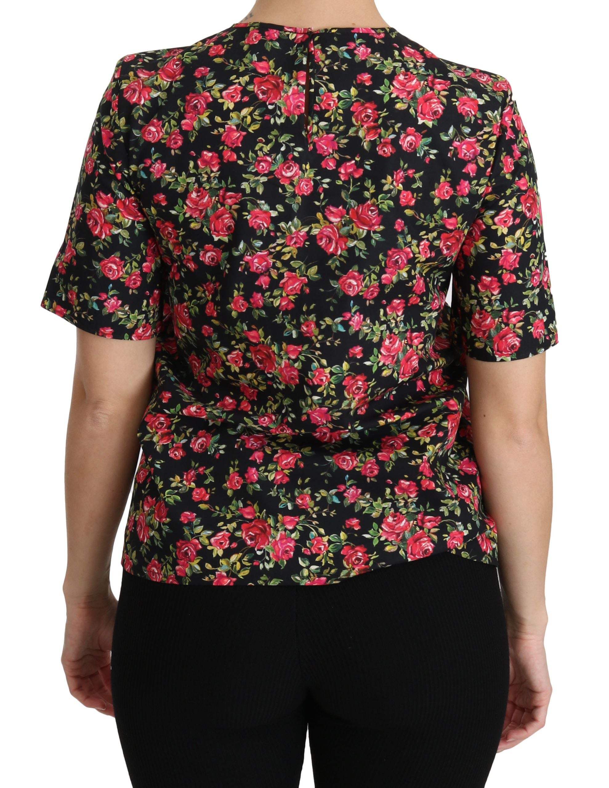 Dolce &amp; Gabbana Elegantes schwarzes Top mit Rundhalsausschnitt und Blumenmuster