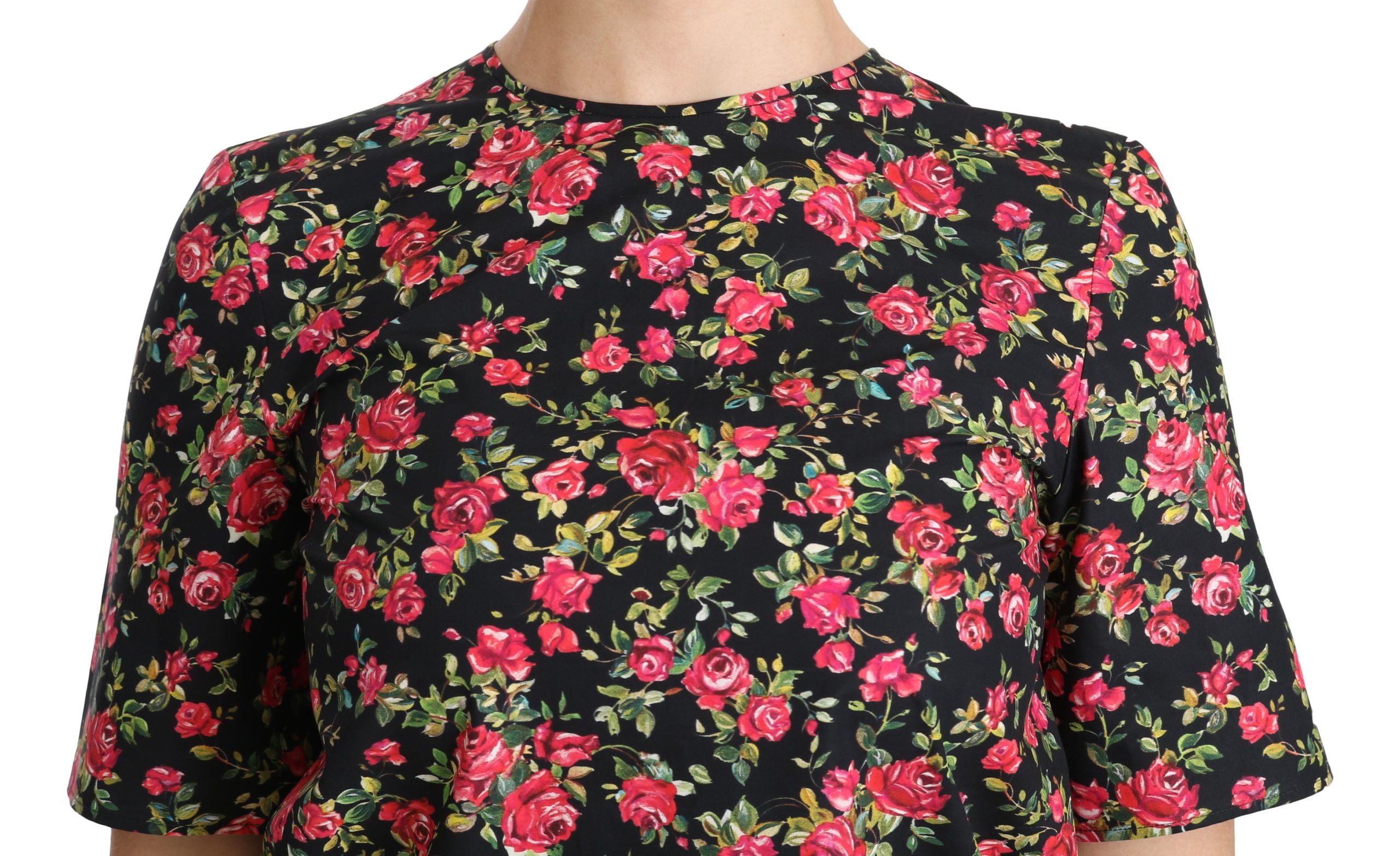Dolce &amp; Gabbana Elegantes schwarzes Top mit Rundhalsausschnitt und Blumenmuster