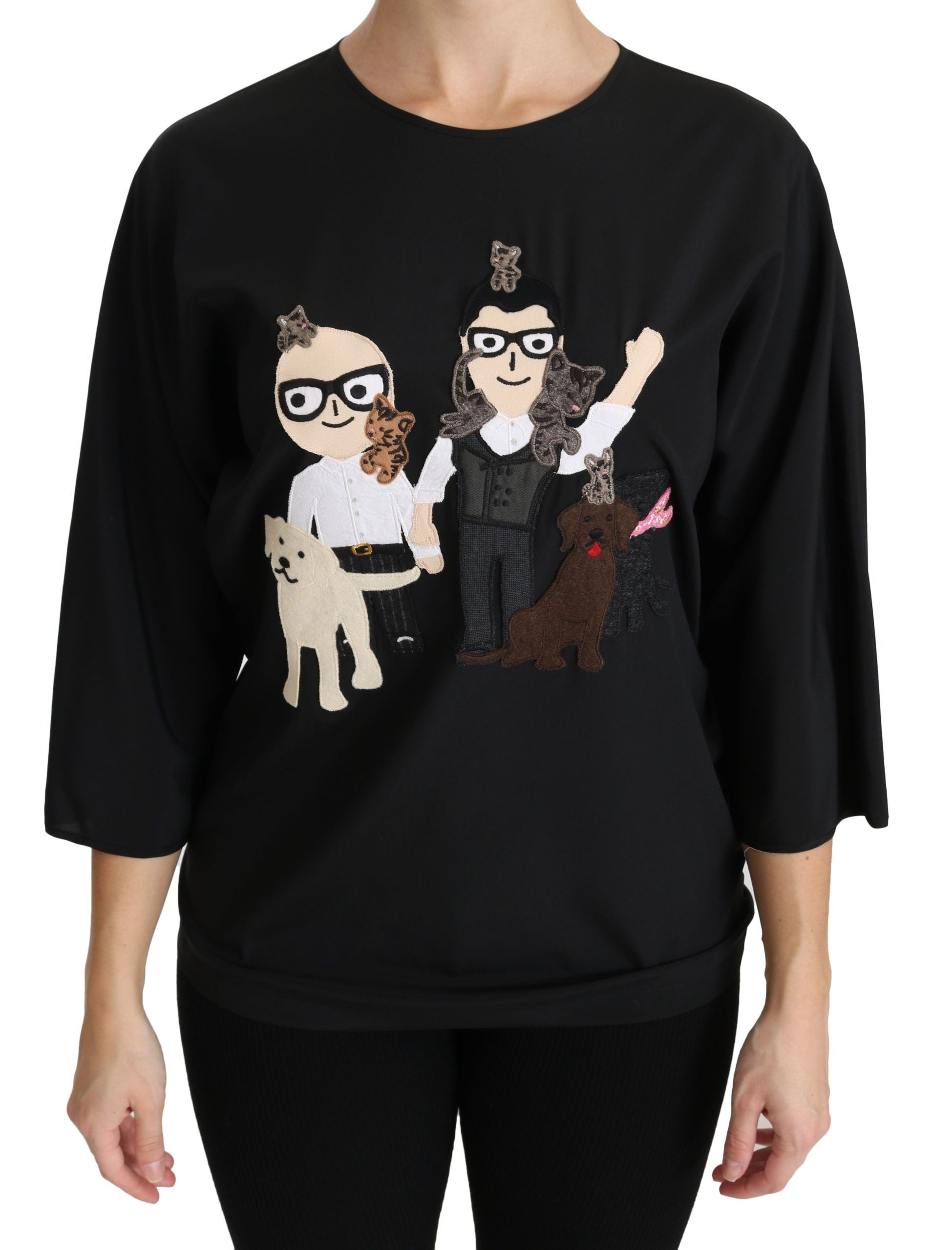 Dolce &amp; Gabbana – Elegantes, schwarzes, besticktes Stretch-Oberteil aus Seide