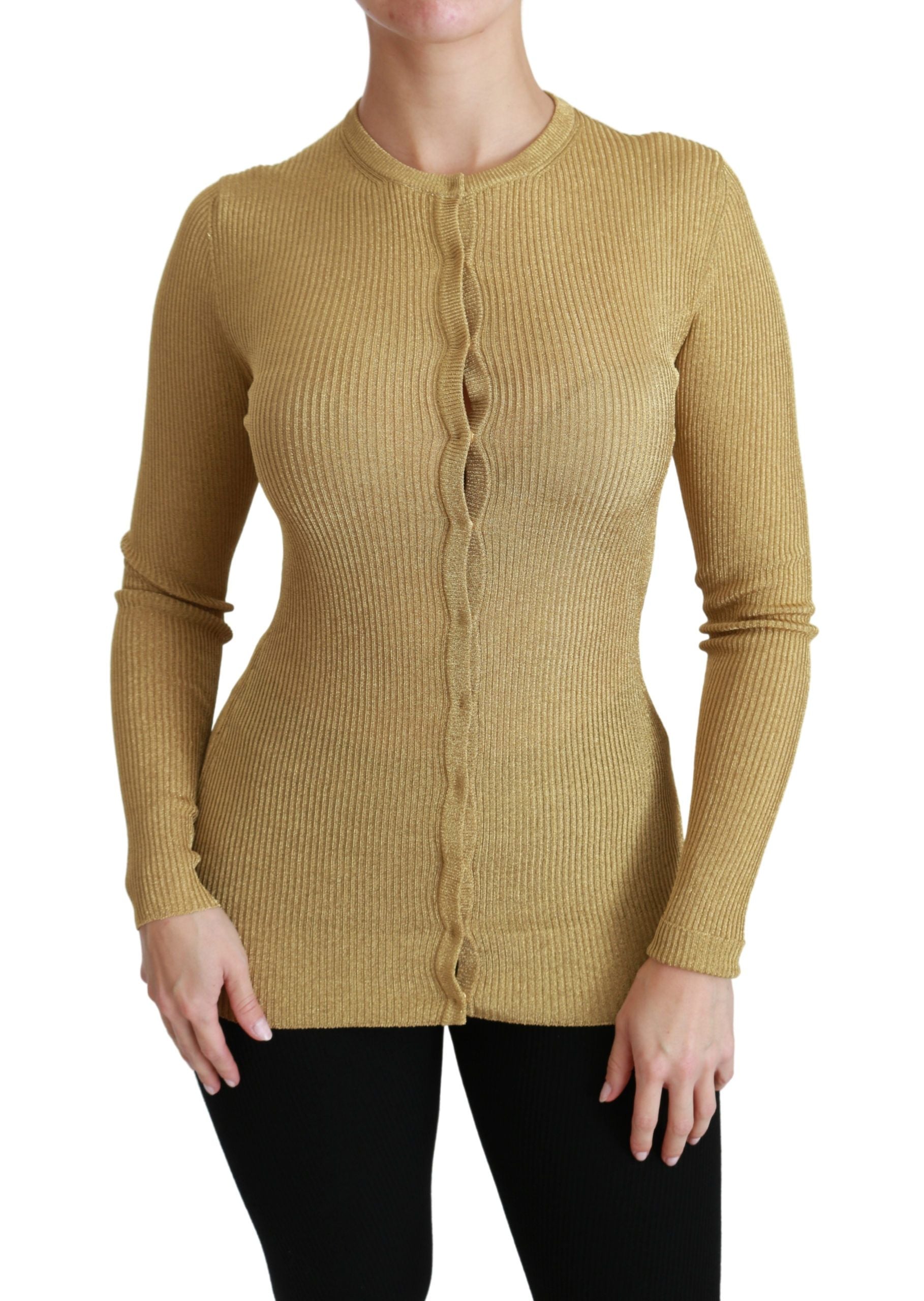 Dolce &amp; Gabbana Elegante langärmlige goldene Strickjacke
