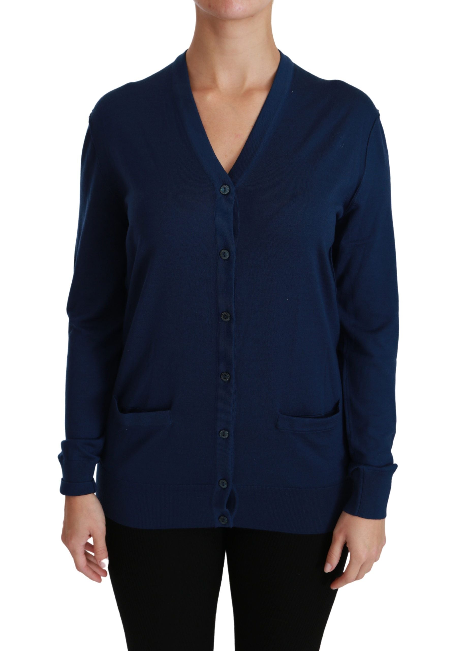 Dolce &amp; Gabbana Elegante blaue Strickjacke aus Schurwolle