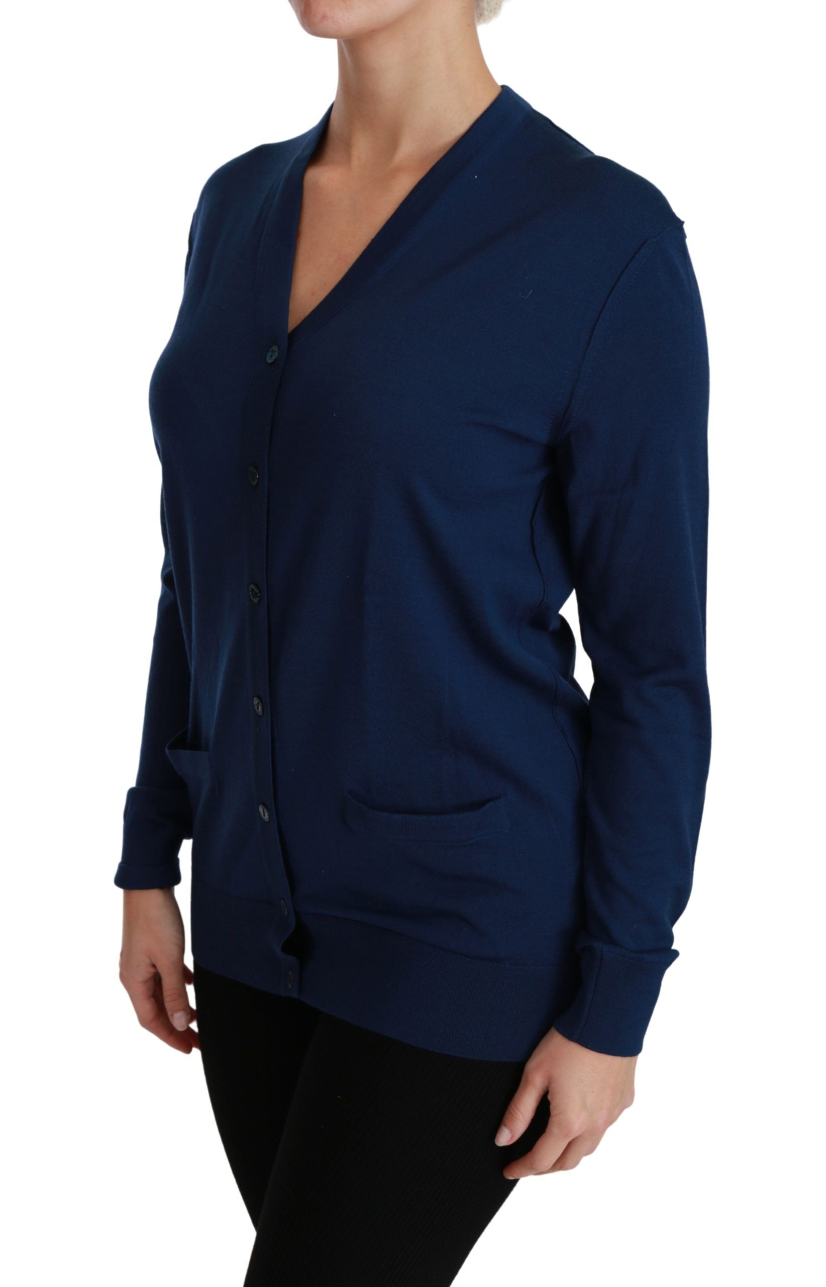 Cardigan elegant din lână virgină albastră Dolce &amp; Gabbana