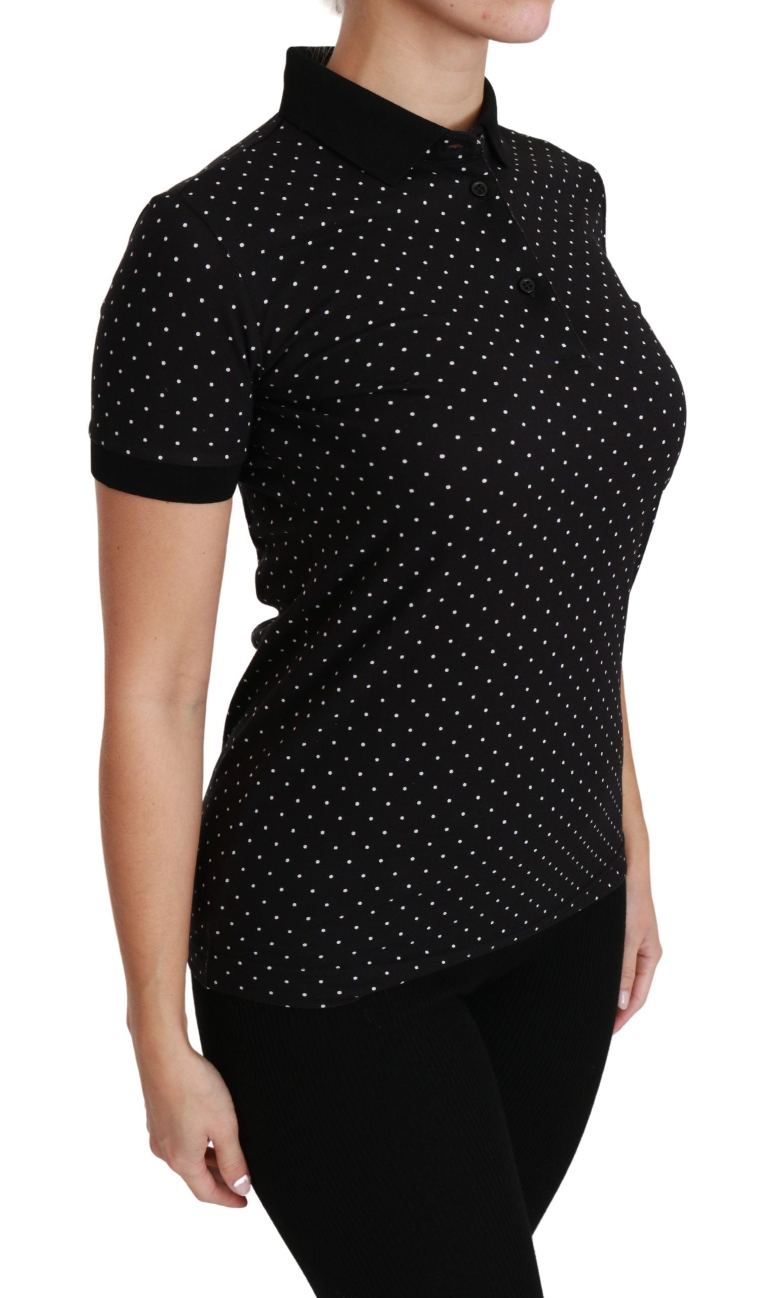 Dolce &amp; Gabbana Elegantes schwarz gepunktetes Poloshirt