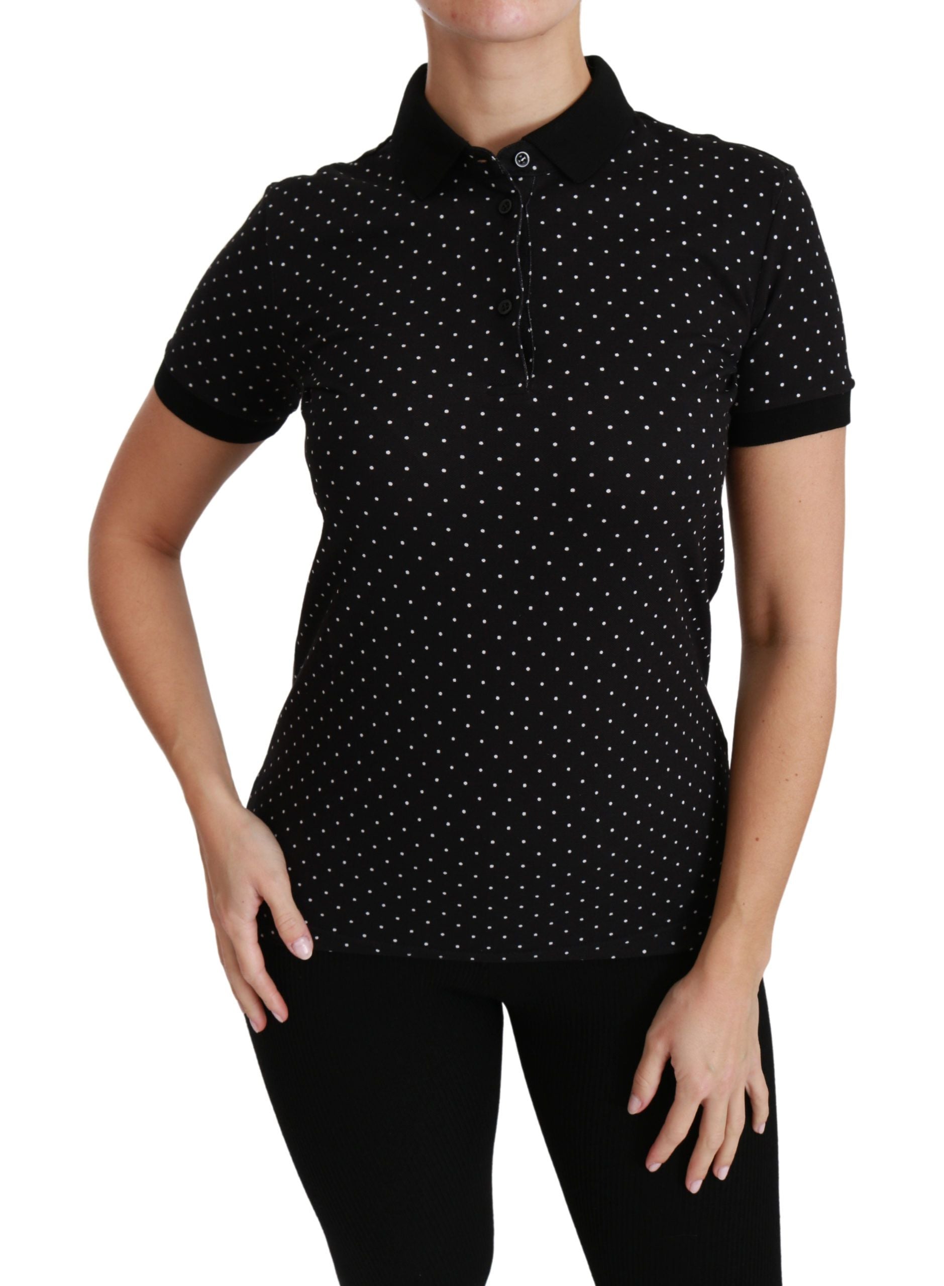 Dolce &amp; Gabbana Elegantes schwarz gepunktetes Poloshirt
