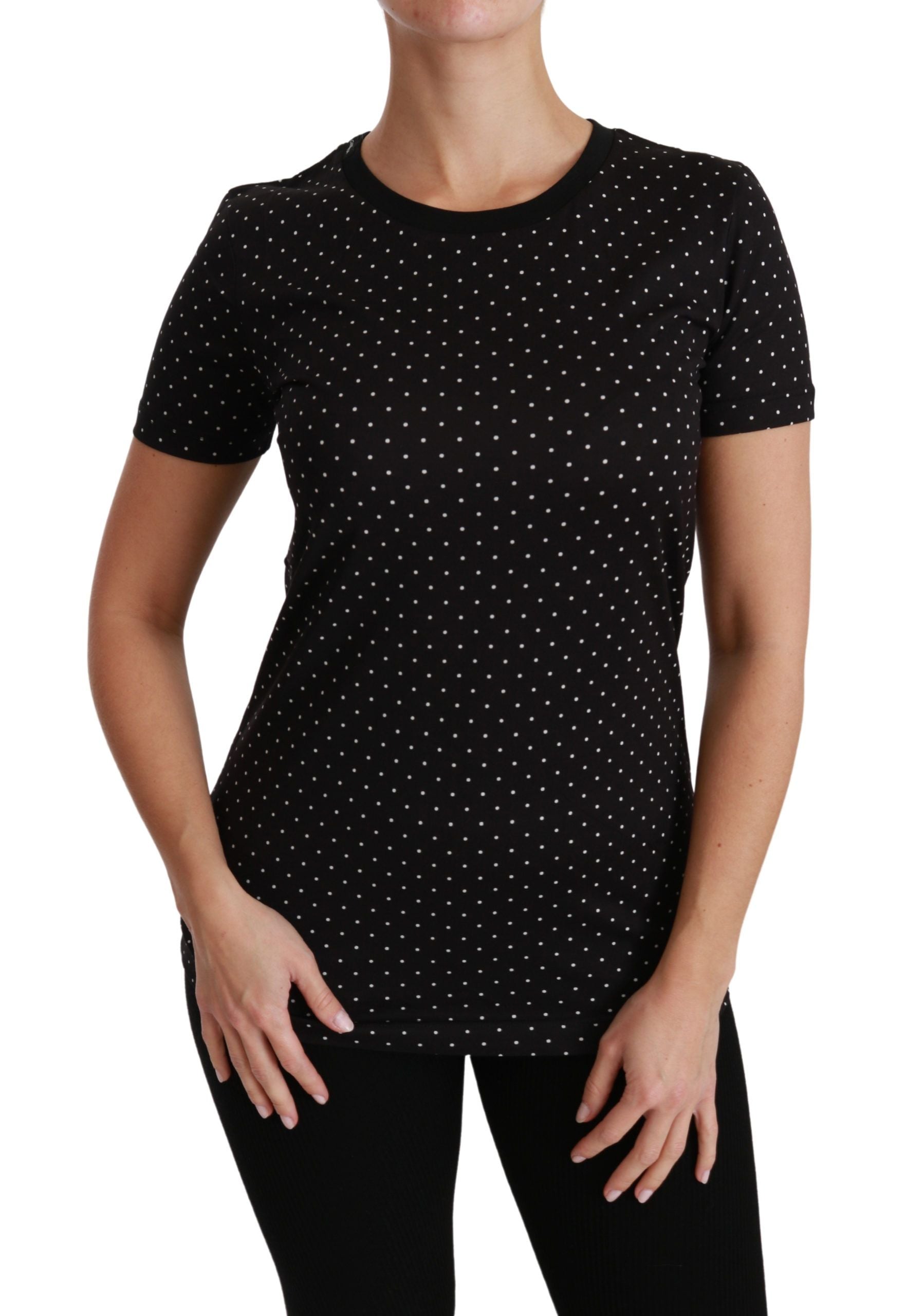 Dolce &amp; Gabbana Chic Schwarzes gepunktetes Baumwoll-T-Shirt mit Rundhalsausschnitt