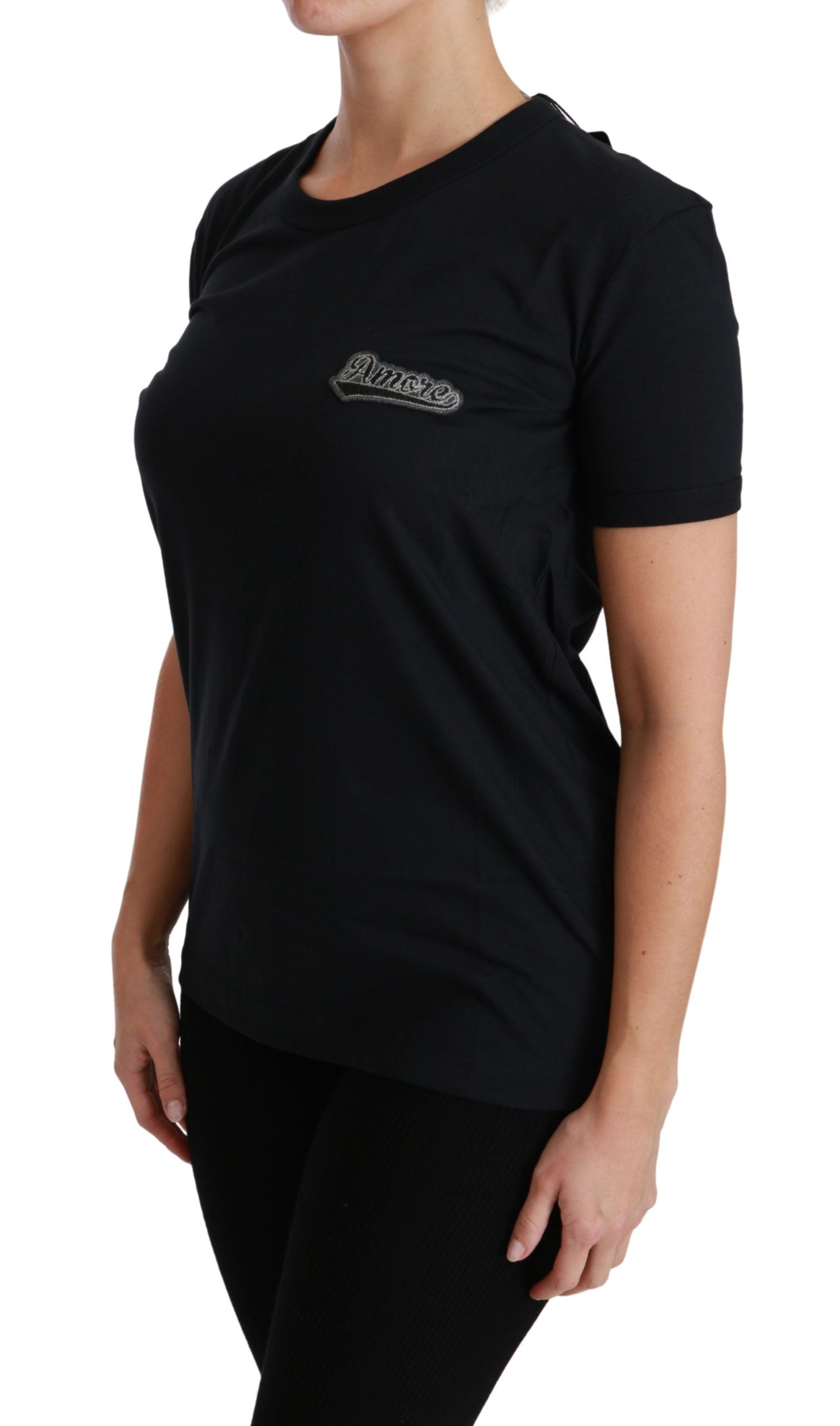 Dolce &amp; Gabbana Elegantes blaues Amore-T-Shirt mit Rundhalsausschnitt